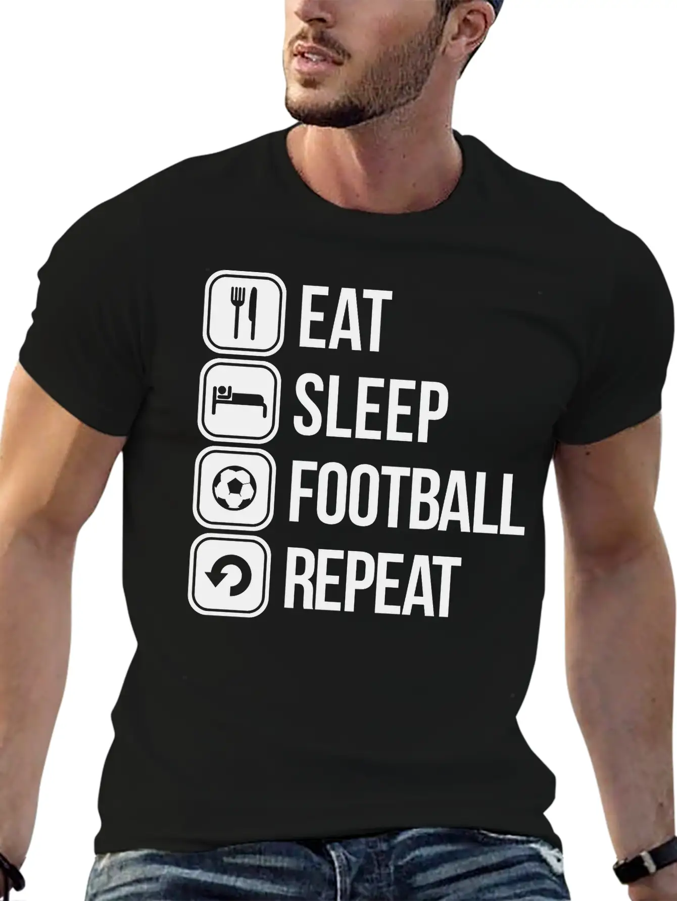 Eat Sleep Football Repeat Stylish Everyday T-Shirt – Unisex Basic Cotton Tee