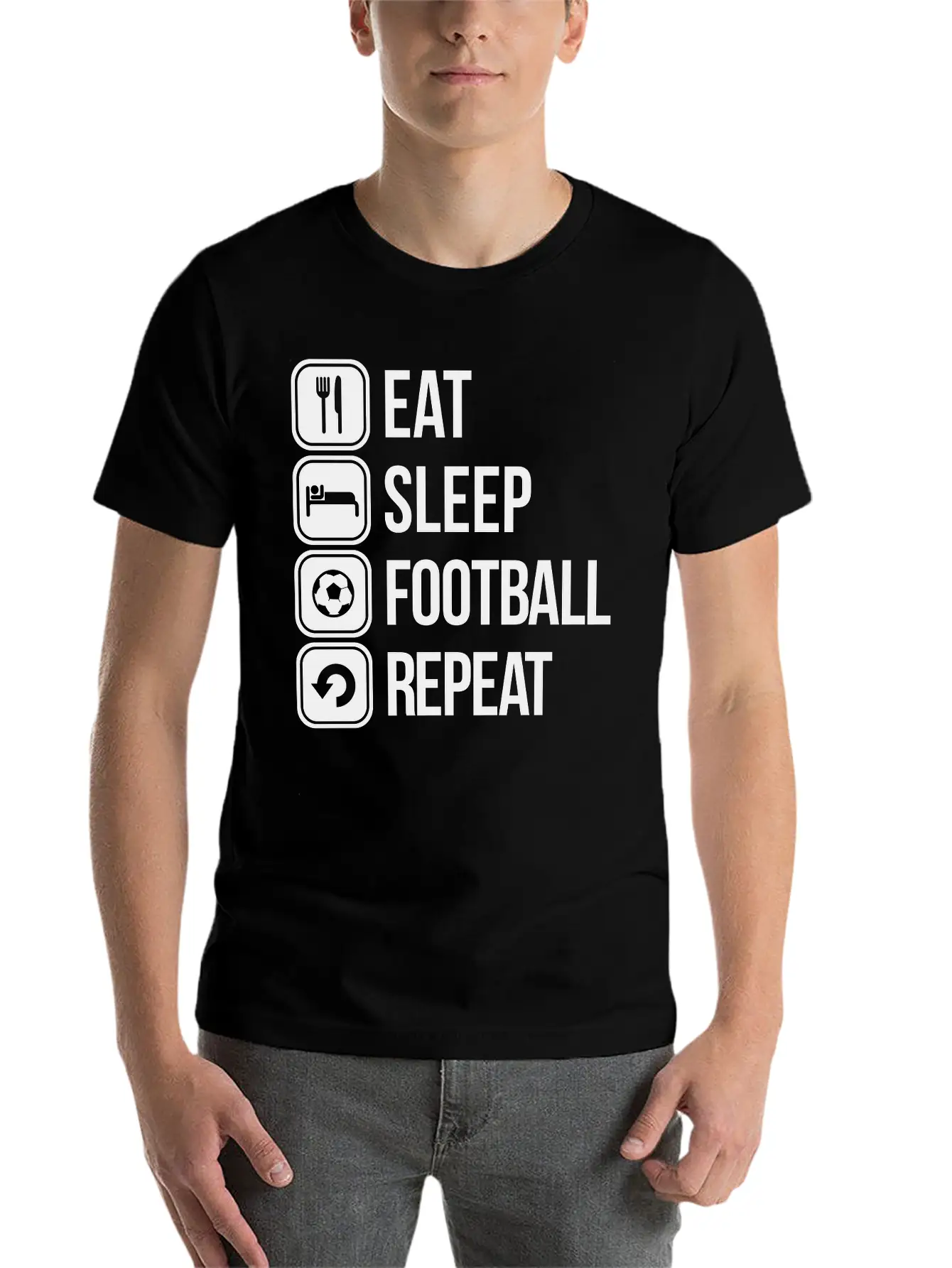 Eat Sleep Football Repeat Stylish Everyday T-Shirt – Unisex Basic Cotton Tee