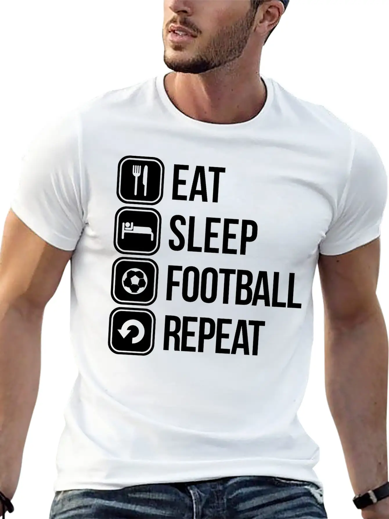 Eat Sleep Football Repeat Stylish Everyday T-Shirt – Unisex Basic Cotton Tee