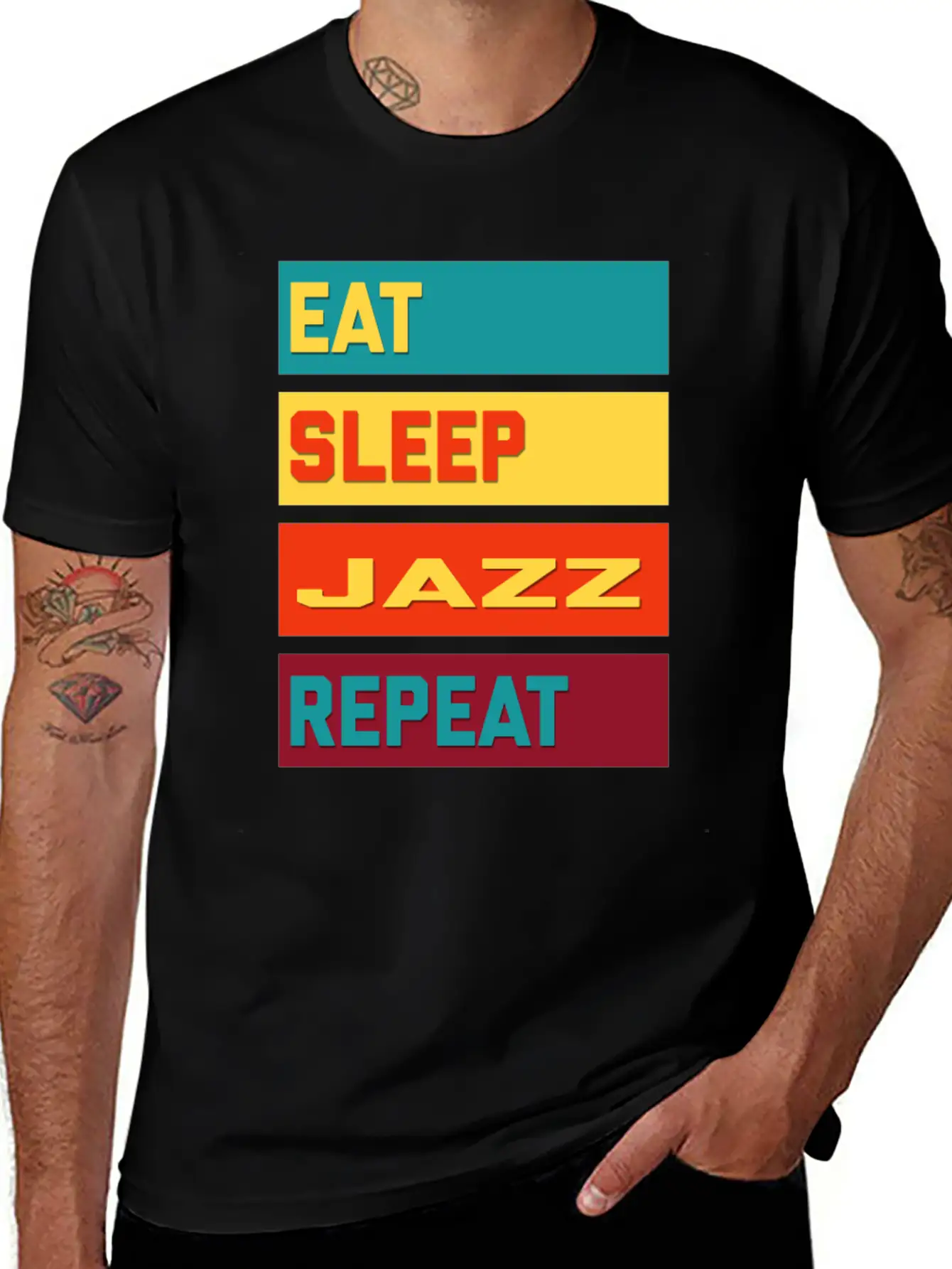 Eat Sleep Jazz Repeat Hipster Edition Unisex Short Sleeve Soft Cotton T-Shirt – Casual Everyday Wear