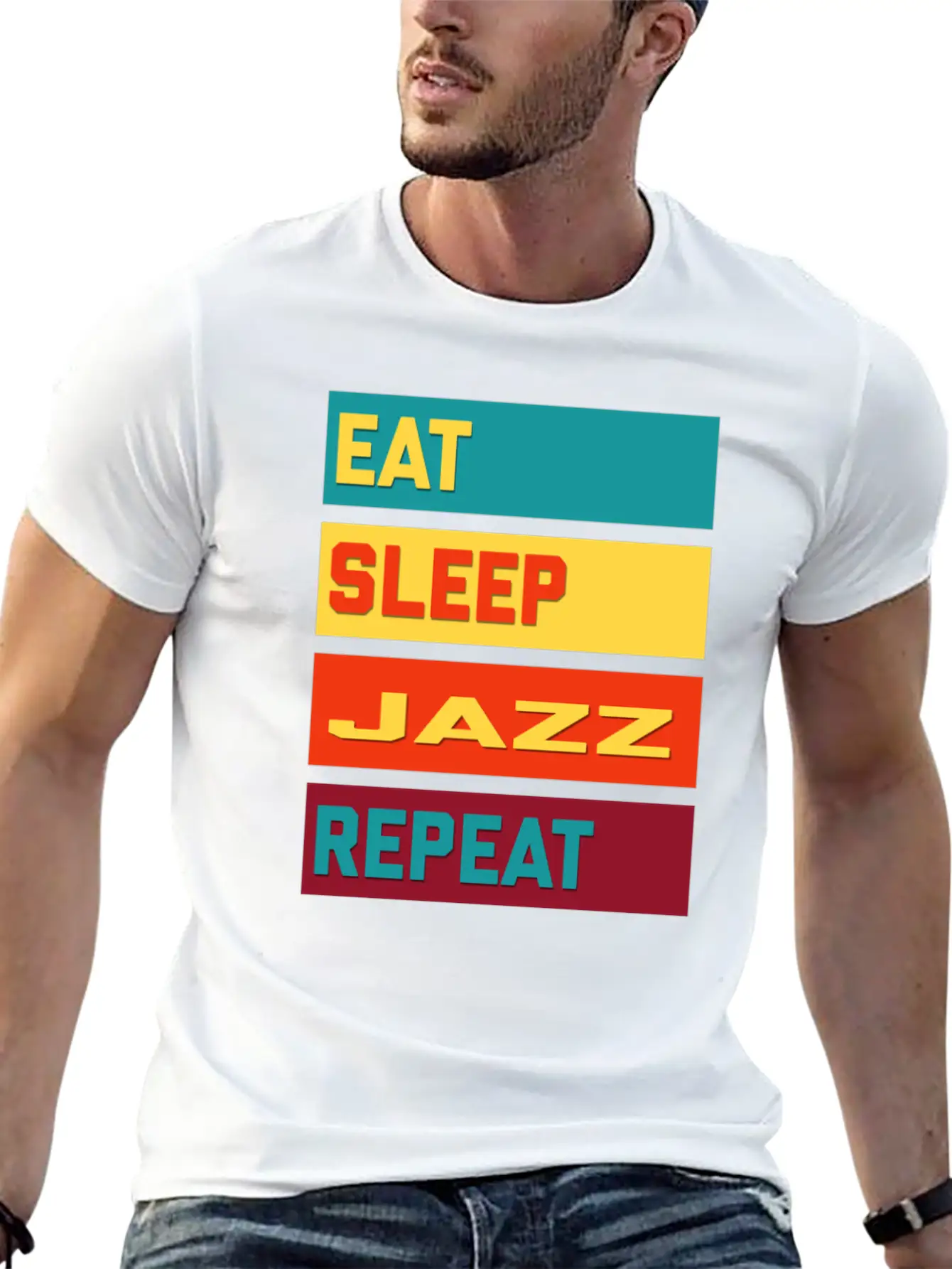 Eat Sleep Jazz Repeat Hipster Edition Unisex Short Sleeve Soft Cotton T-Shirt – Casual Everyday Wear