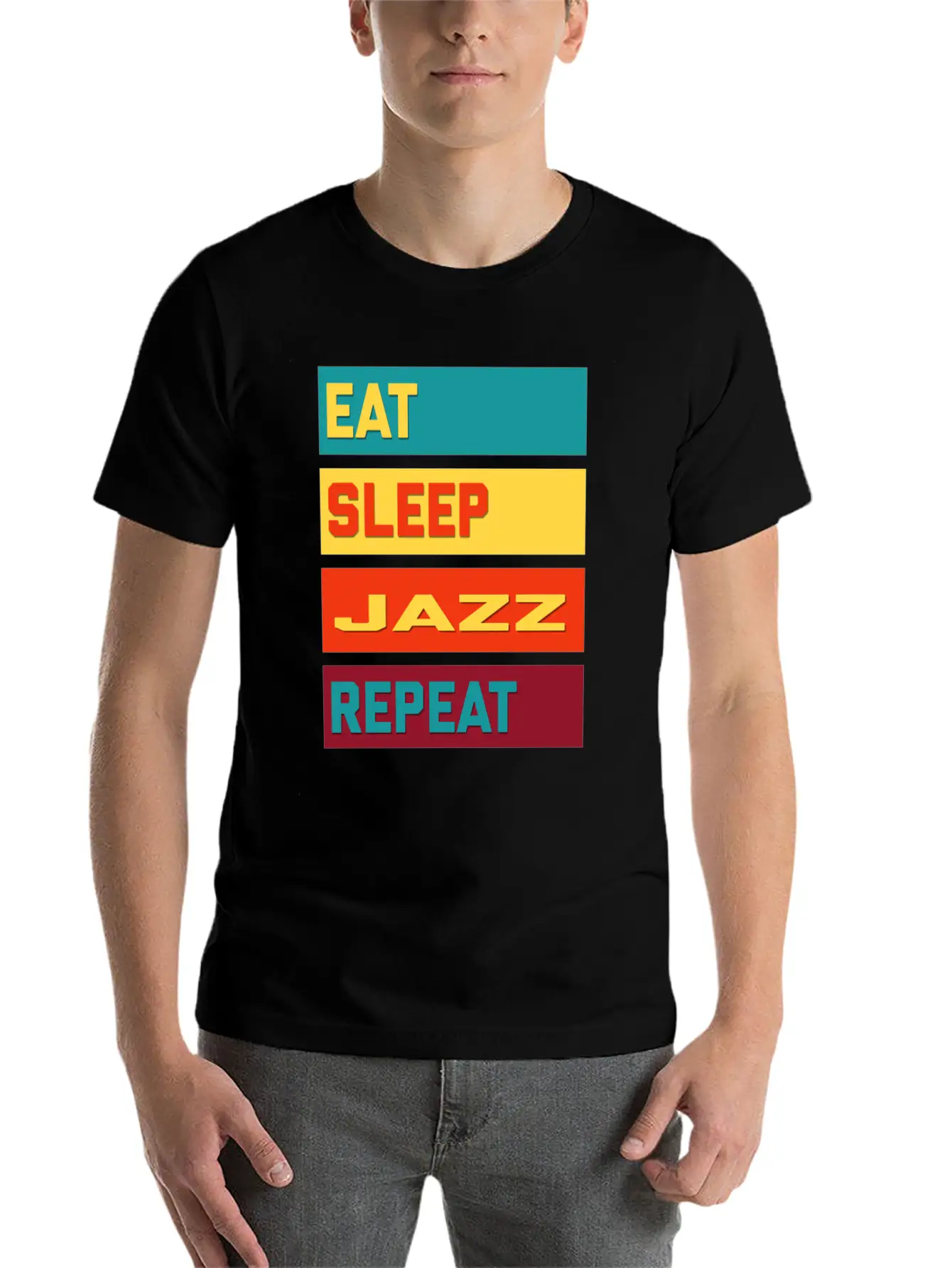 Eat Sleep Jazz Repeat Hipster Edition Unisex Short Sleeve Soft Cotton T-Shirt – Casual Everyday Wear