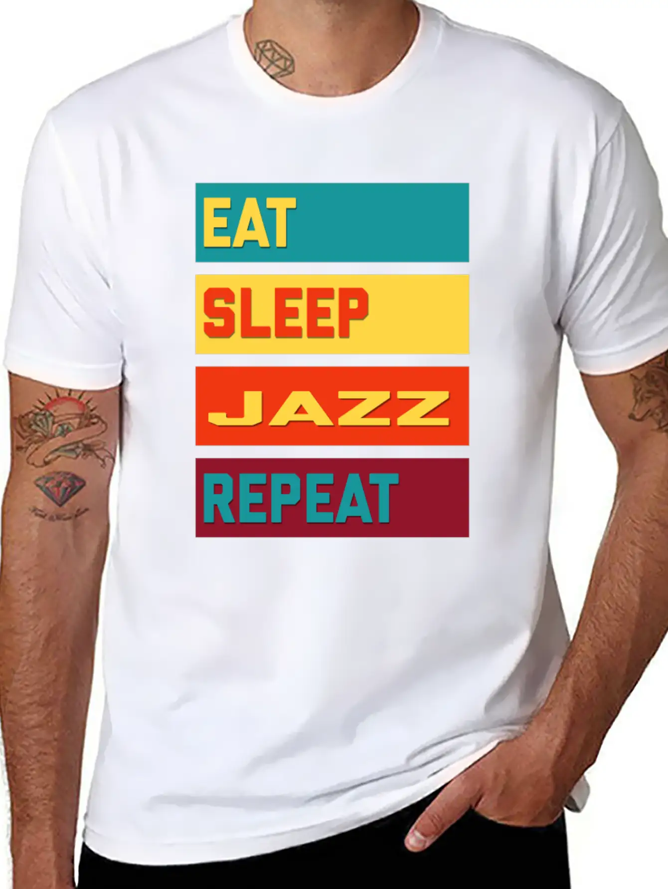 Eat Sleep Jazz Repeat Hipster Edition Unisex Short Sleeve Soft Cotton T-Shirt – Casual Everyday Wear