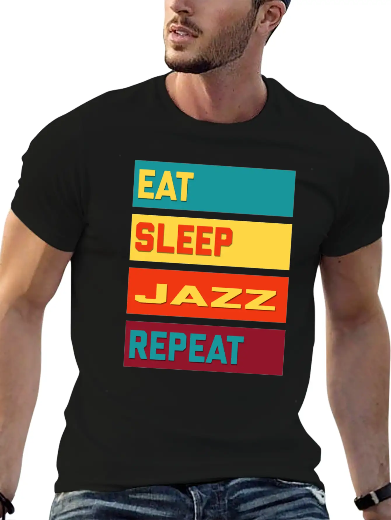 Eat Sleep Jazz Repeat Hipster Edition Unisex Short Sleeve Soft Cotton T-Shirt – Casual Everyday Wear