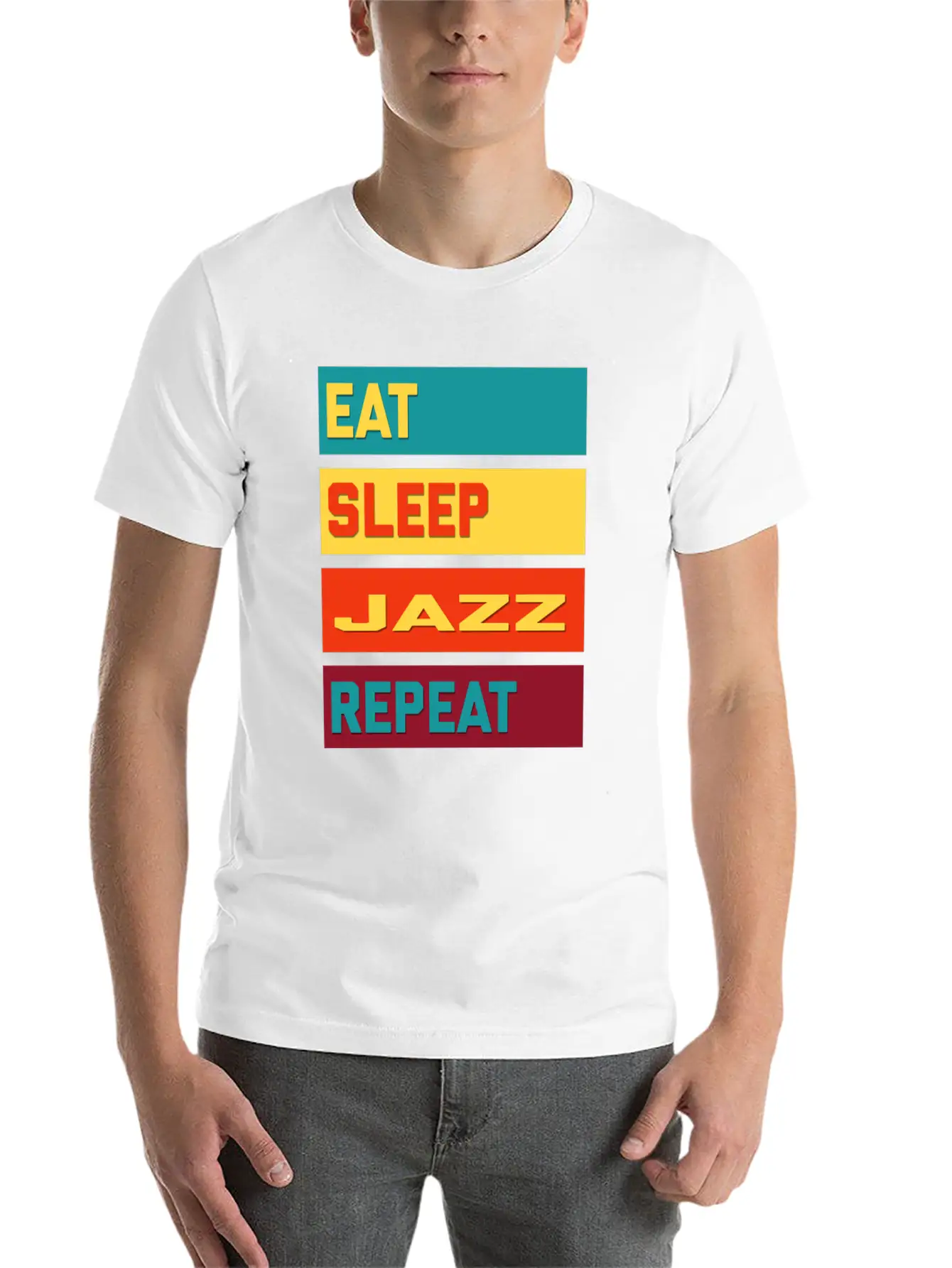 Eat Sleep Jazz Repeat Hipster Edition Unisex Short Sleeve Soft Cotton T-Shirt – Casual Everyday Wear