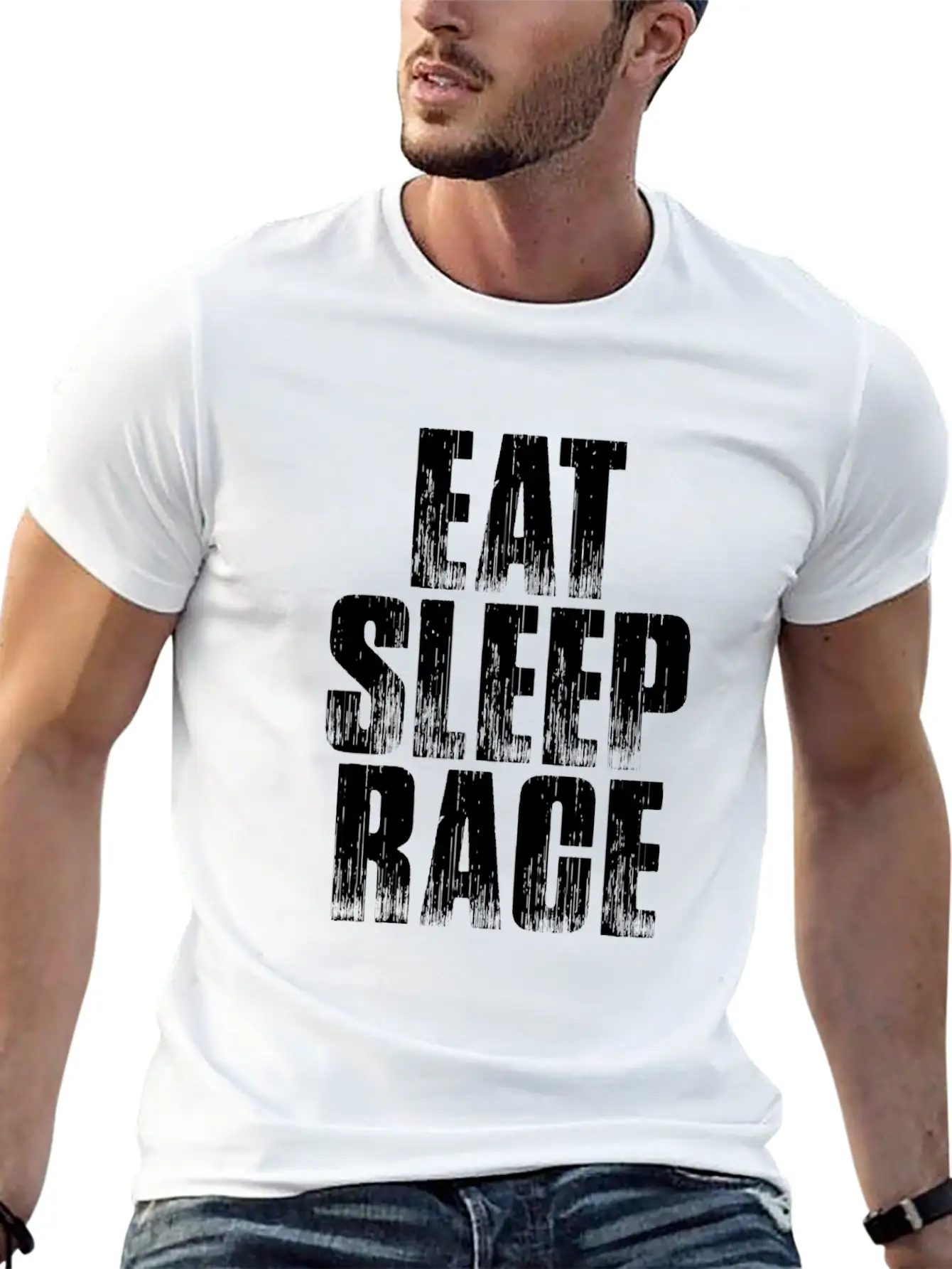 EAT SLEEP RACE Comfortable Minimalist Graphic Tee – Summer Style Essential