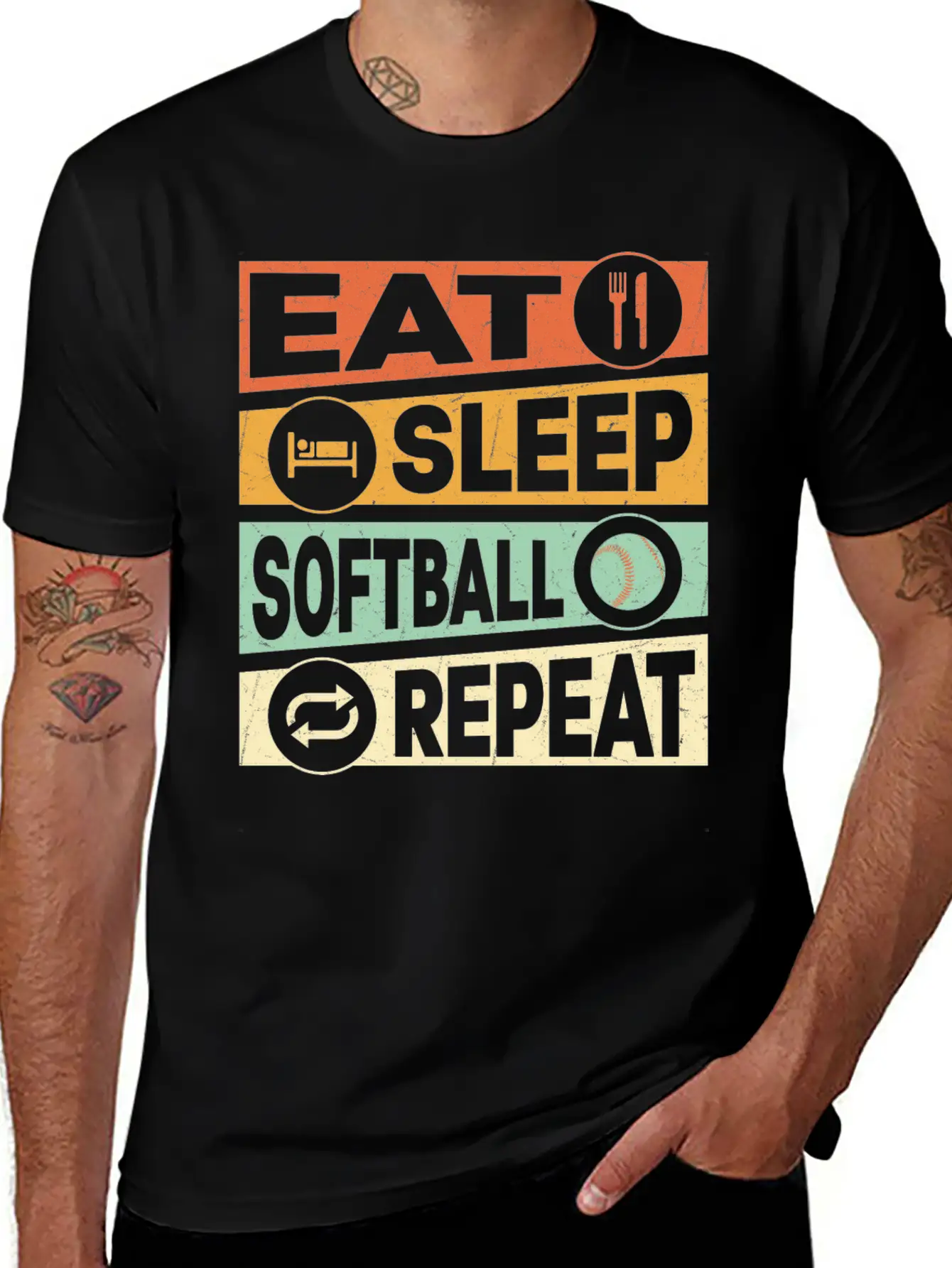 Eat Sleep Softball Repeat Baseball Team Unisex Short Sleeve Soft Cotton T-Shirt – Casual Everyday Wear
