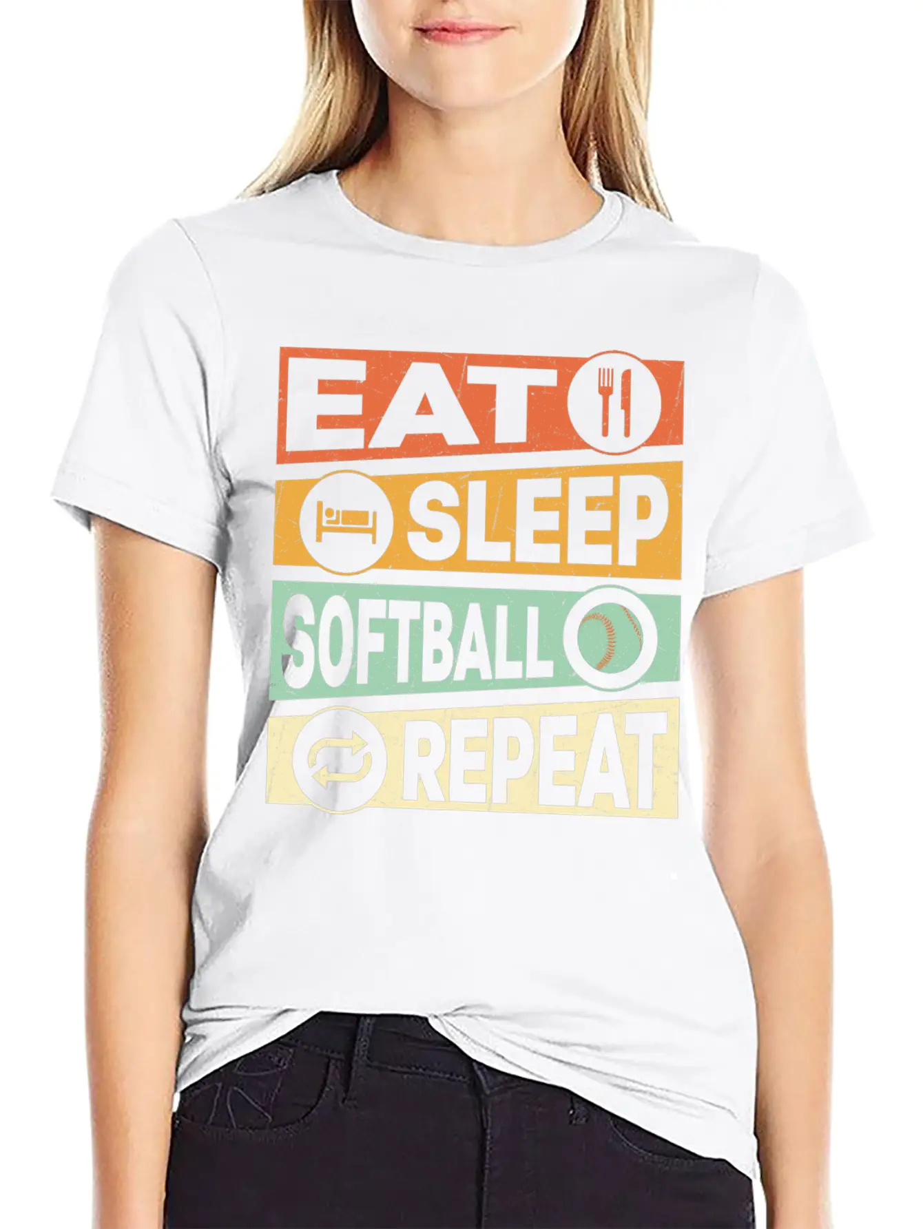 Eat Sleep Softball Repeat Baseball Team Unisex Short Sleeve Soft Cotton T-Shirt – Casual Everyday Wear