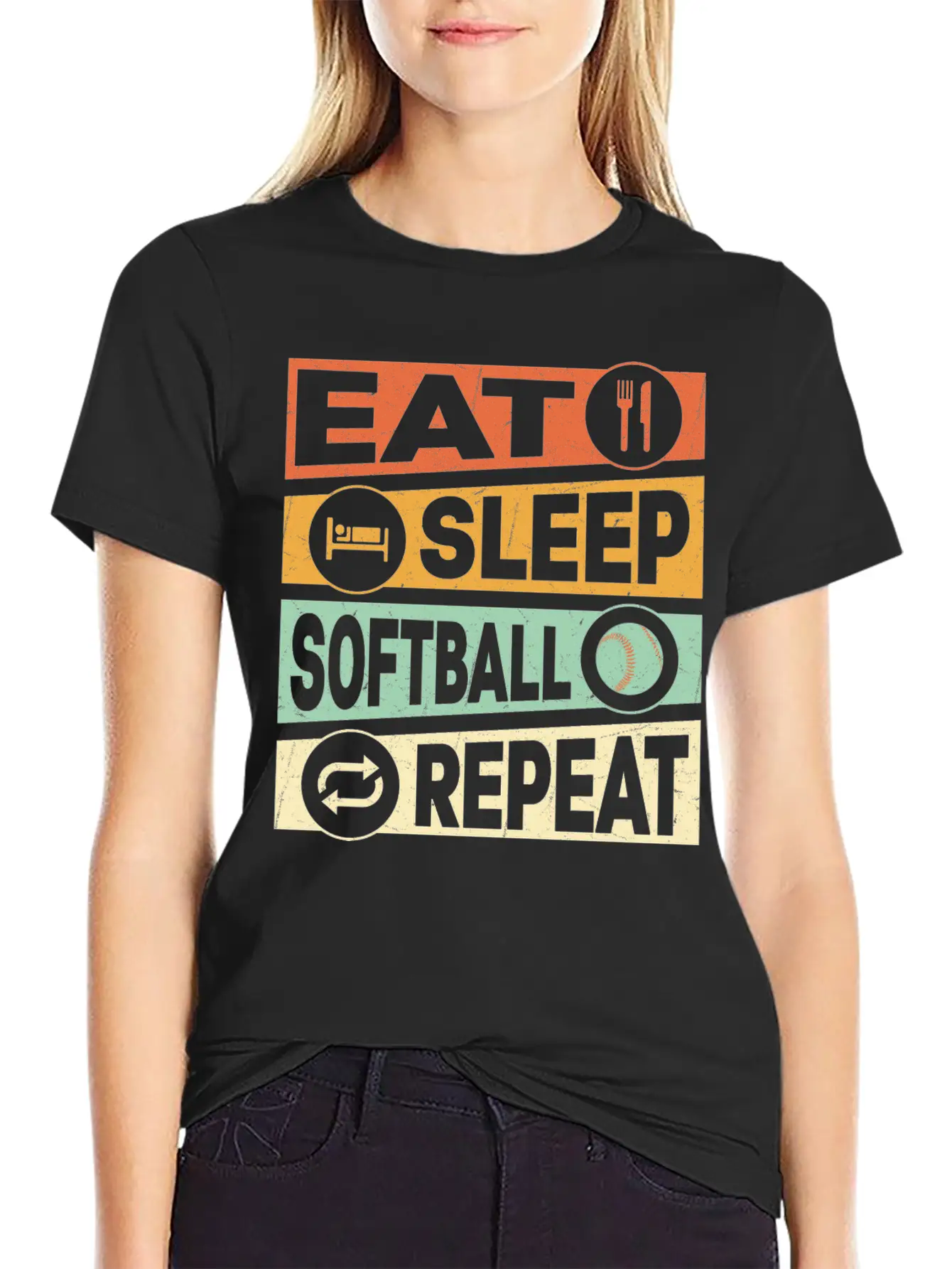 Eat Sleep Softball Repeat Baseball Team Unisex Short Sleeve Soft Cotton T-Shirt – Casual Everyday Wear