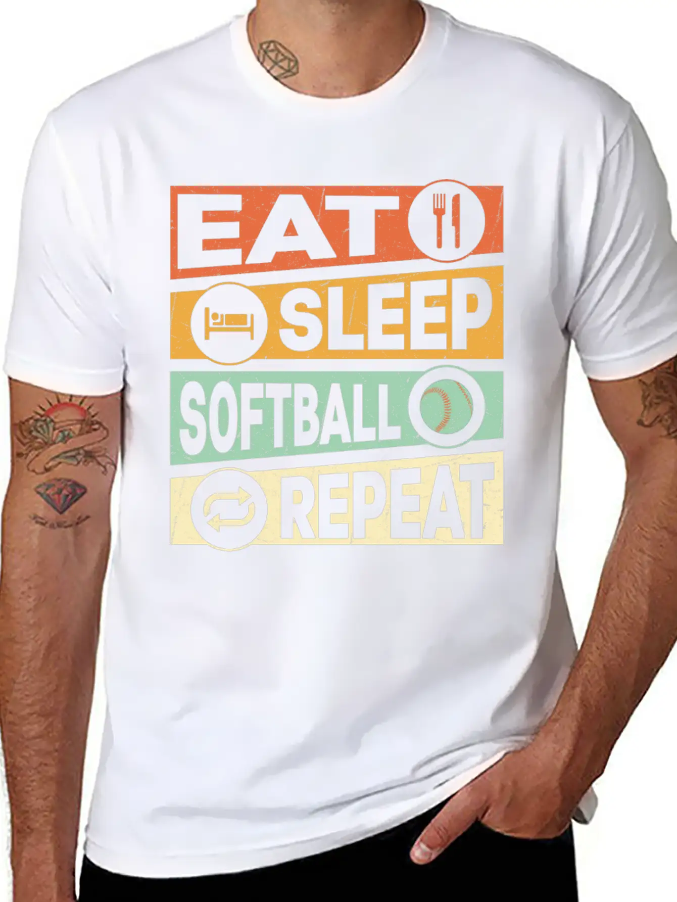 Eat Sleep Softball Repeat Baseball Team Unisex Short Sleeve Soft Cotton T-Shirt – Casual Everyday Wear
