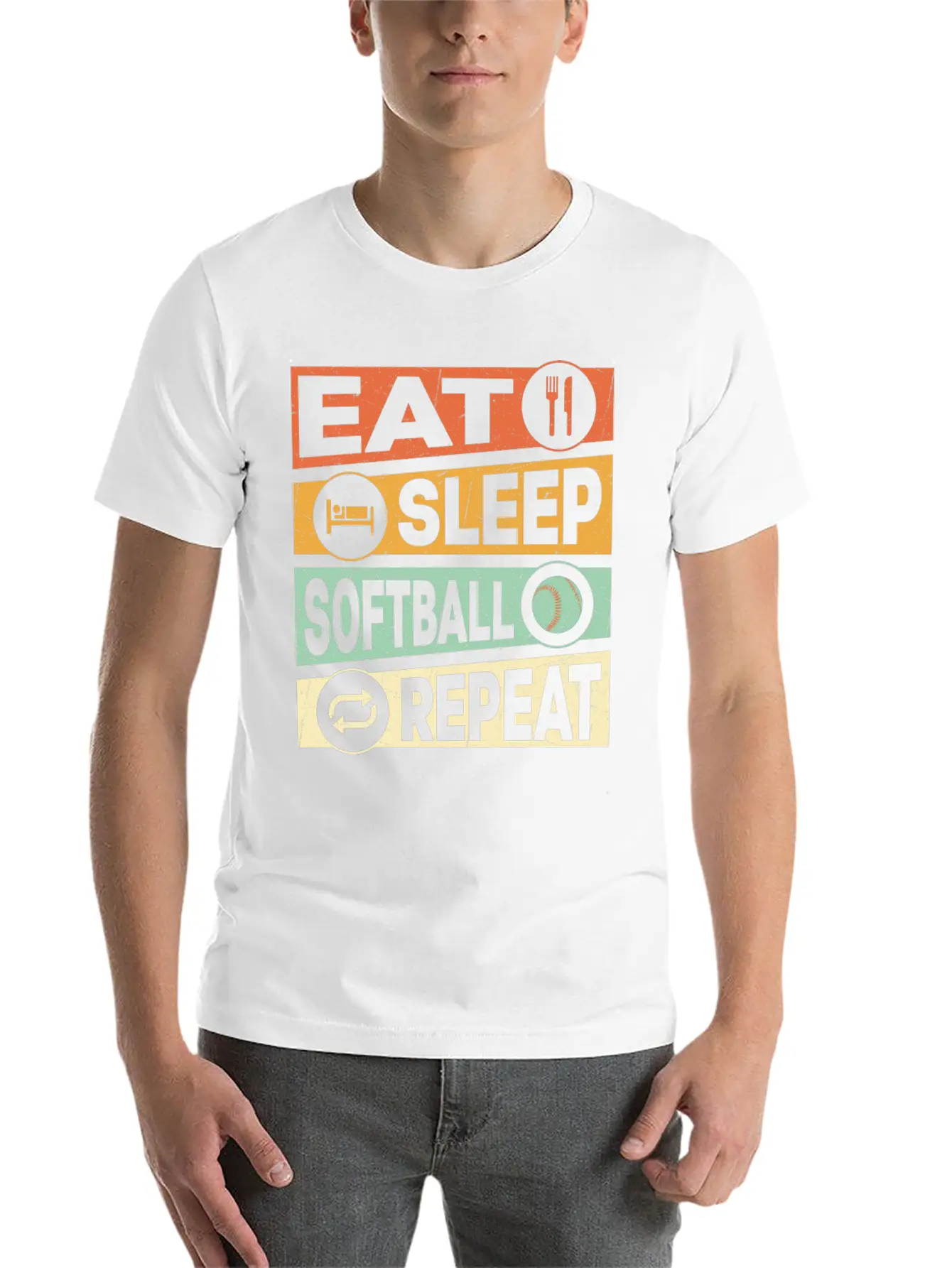 Eat Sleep Softball Repeat Baseball Team Unisex Short Sleeve Soft Cotton T-Shirt – Casual Everyday Wear