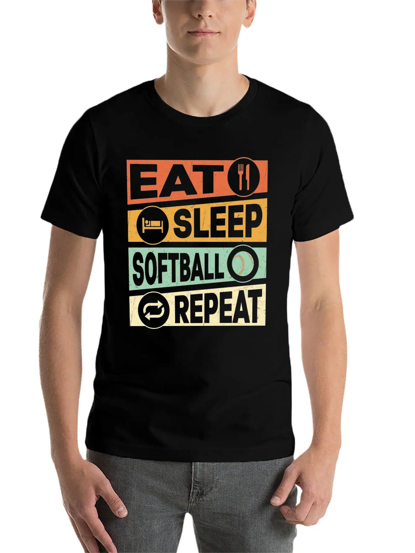 Eat Sleep Softball Repeat Baseball Team Unisex Short Sleeve Soft Cotton T-Shirt – Casual Everyday Wear