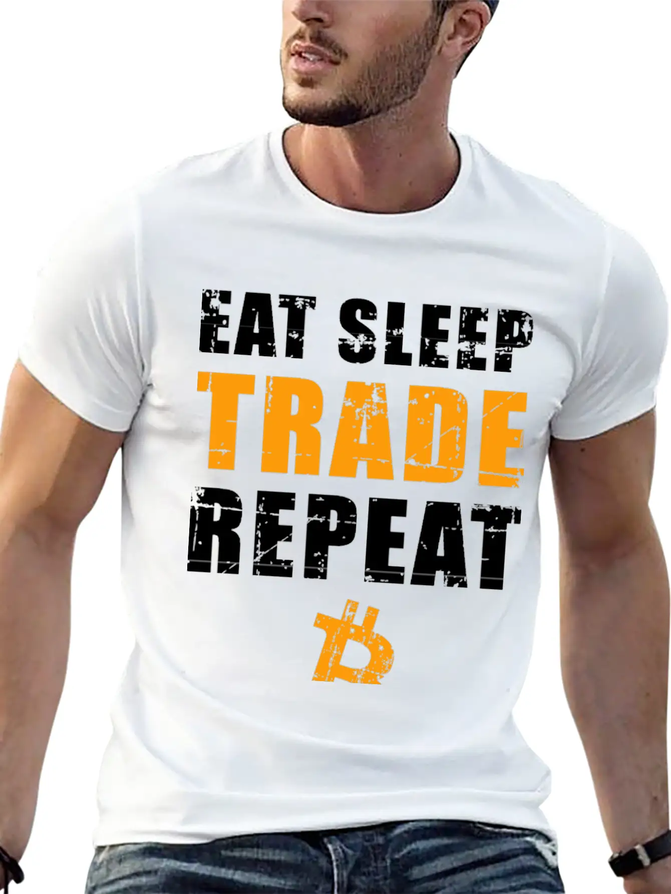 EAT SLEEP TRADE REPEAT Bitcoin Trader Comfortable Minimalist Graphic Tee – Summer Style Essential