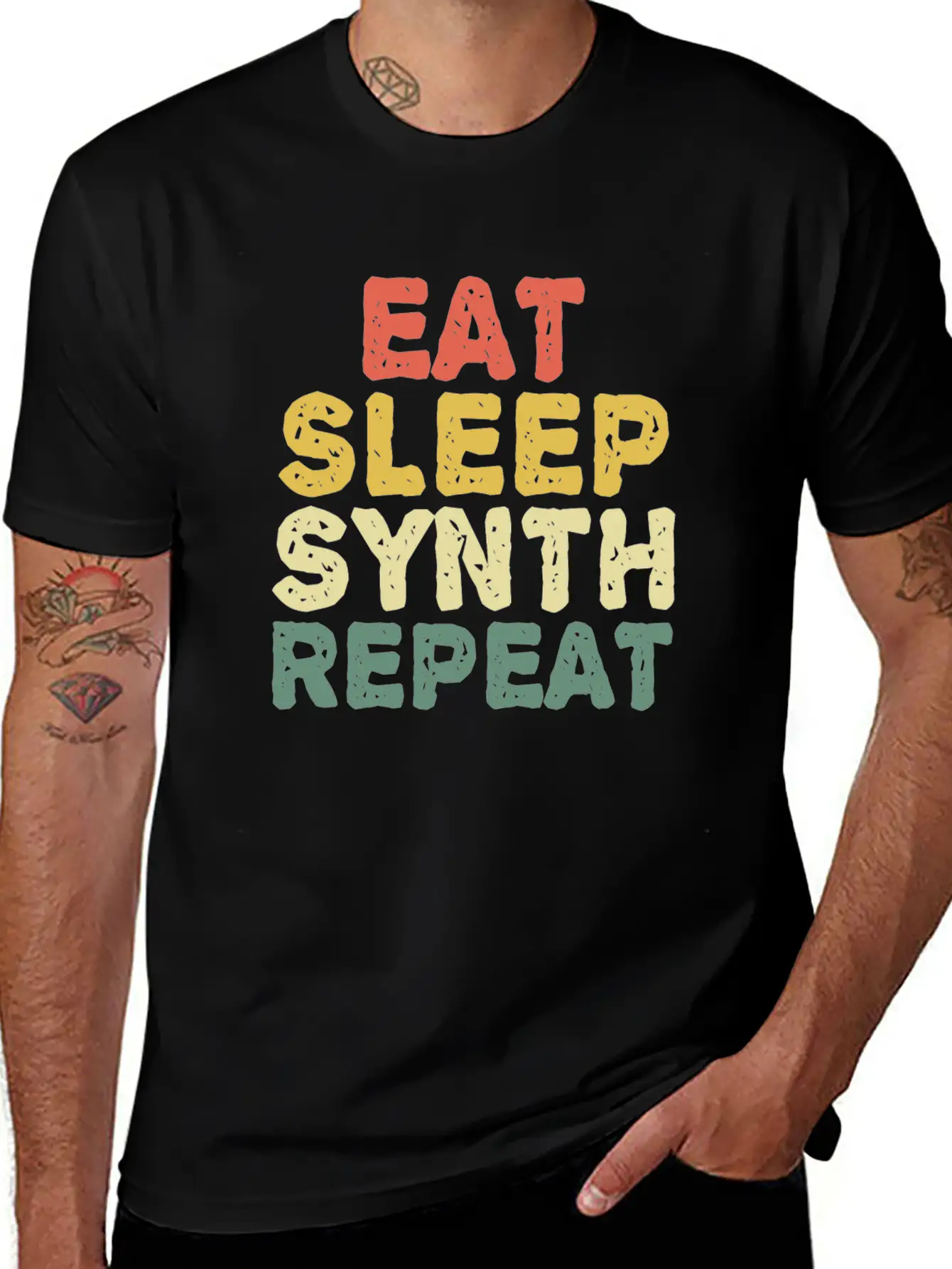 Eat Synth Repeat Synthesizer Musician Keyboard Unisex Short Sleeve Soft Cotton T-Shirt – Casual Everyday Wear