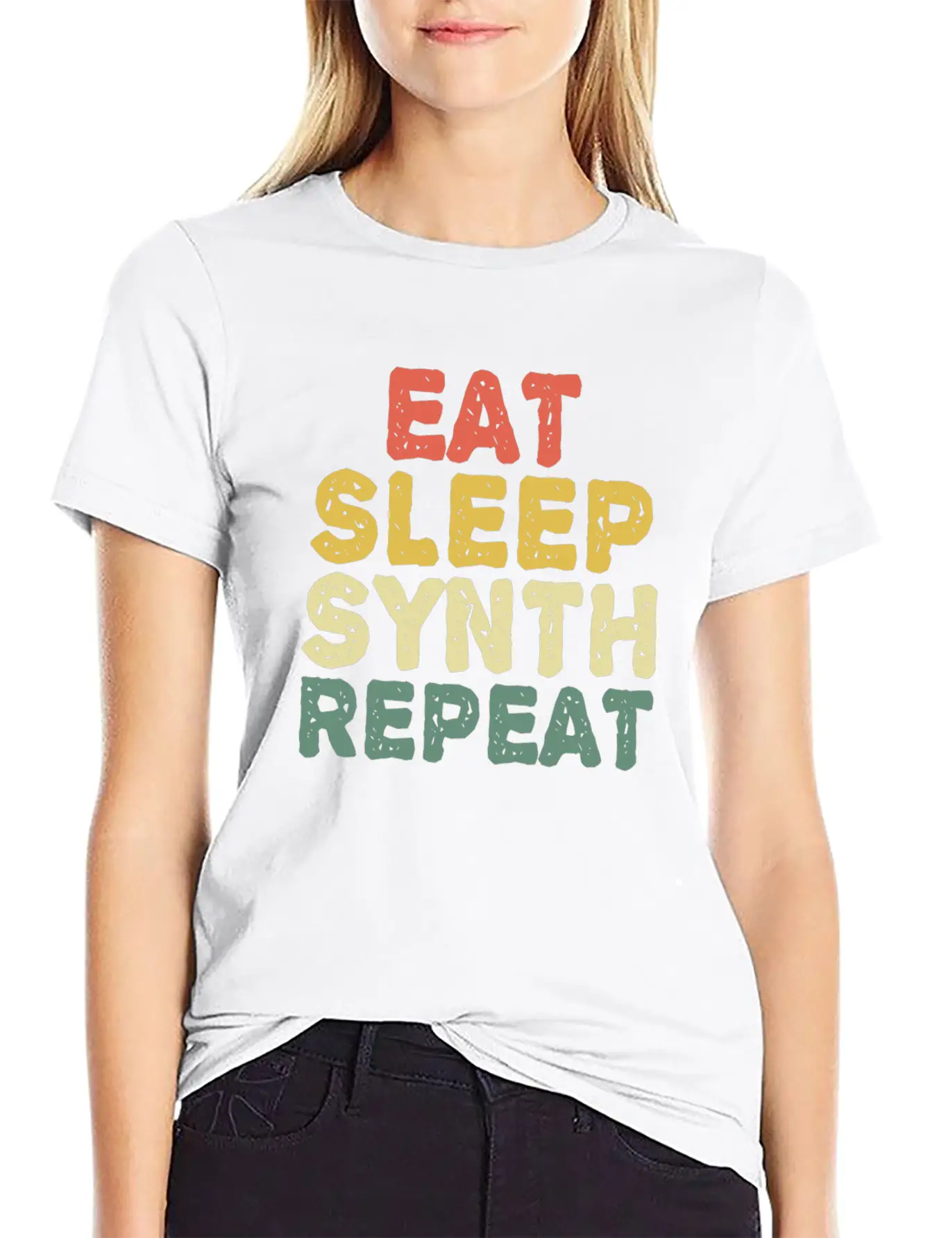 Eat Synth Repeat Synthesizer Musician Keyboard Unisex Short Sleeve Soft Cotton T-Shirt – Casual Everyday Wear