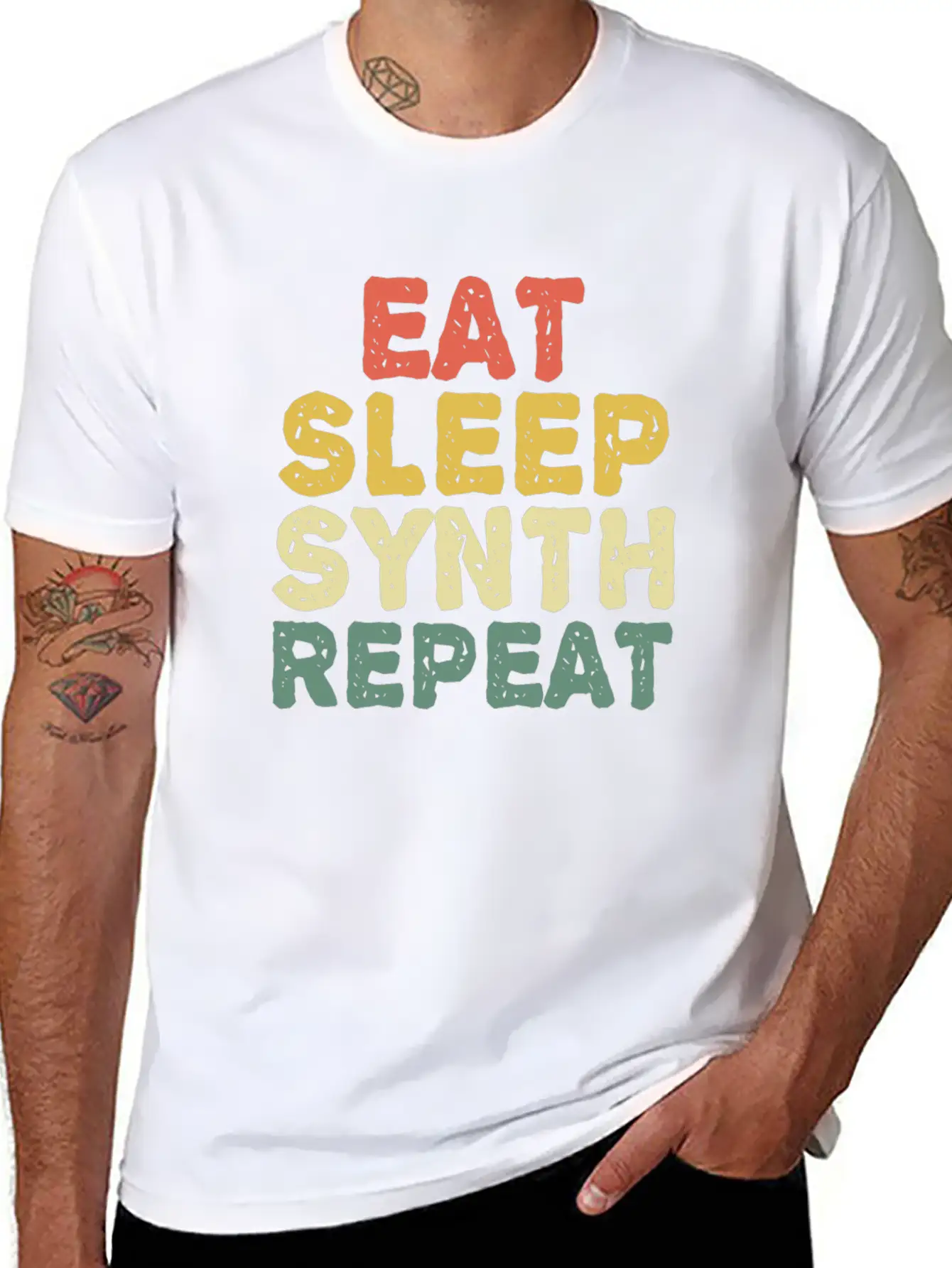 Eat Synth Repeat Synthesizer Musician Keyboard Unisex Short Sleeve Soft Cotton T-Shirt – Casual Everyday Wear
