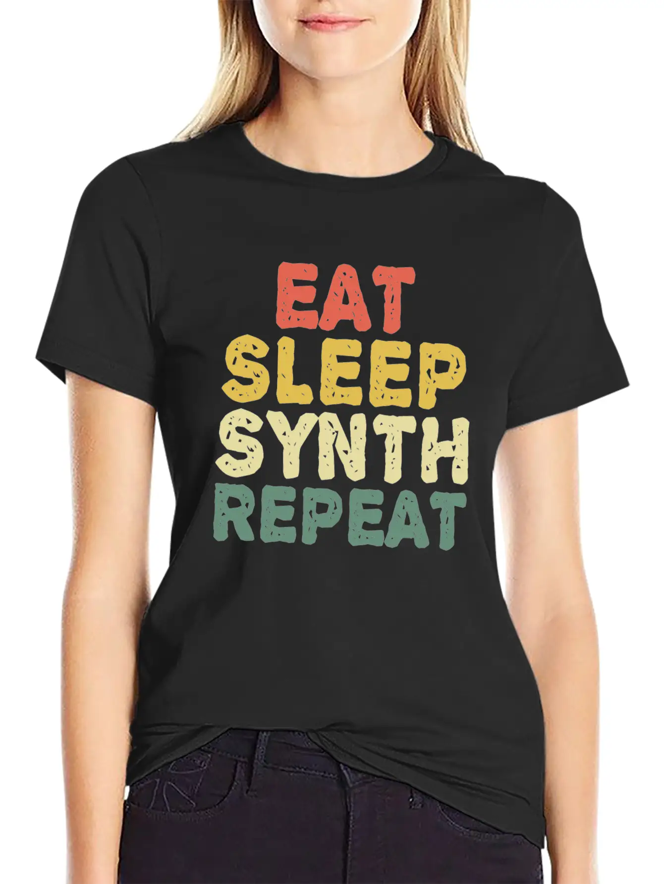 Eat Synth Repeat Synthesizer Musician Keyboard Unisex Short Sleeve Soft Cotton T-Shirt – Casual Everyday Wear