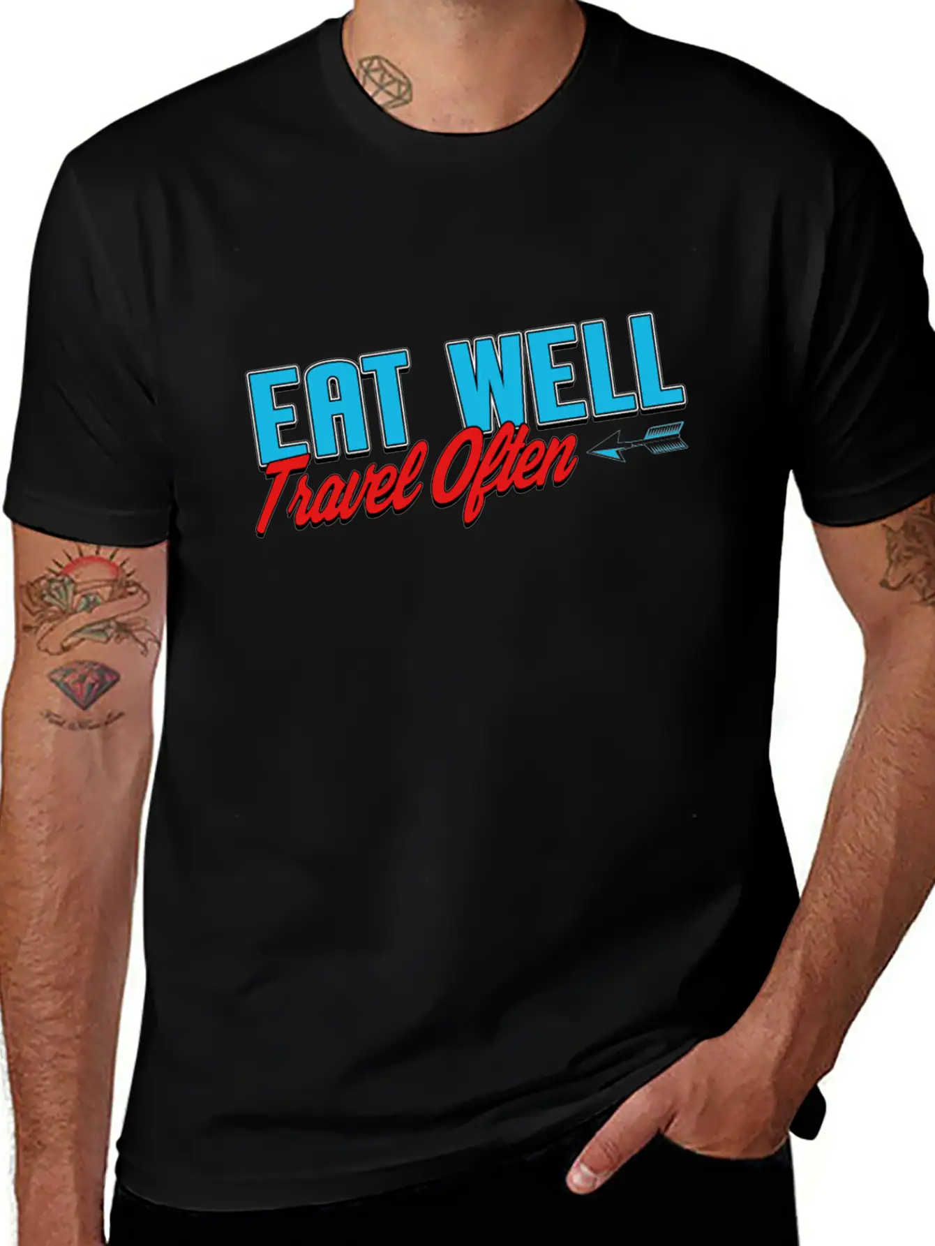 Eat Well Travel Often Unisex Short Sleeve Soft Cotton T-Shirt – Casual Everyday Wear