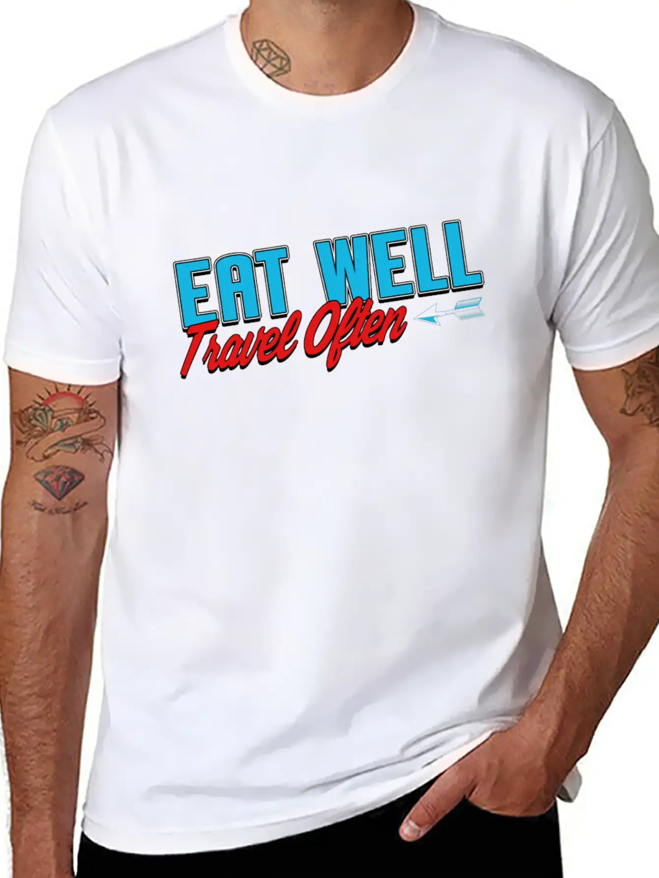Eat Well Travel Often Unisex Short Sleeve Soft Cotton T-Shirt – Casual Everyday Wear
