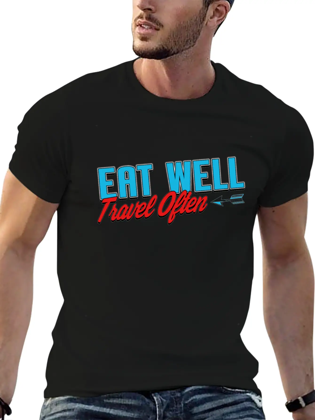 Eat Well Travel Often Unisex Short Sleeve Soft Cotton T-Shirt – Casual Everyday Wear