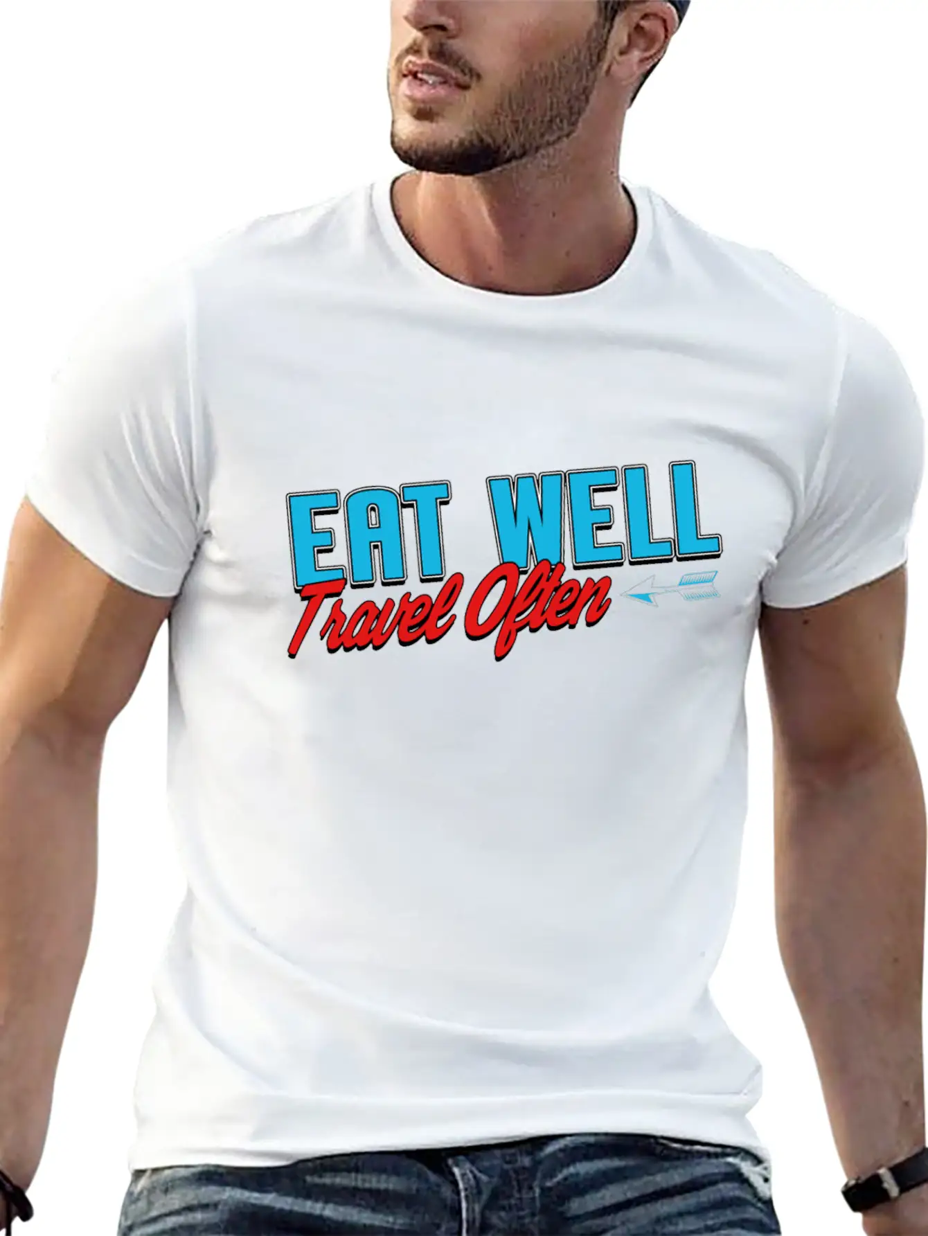 Eat Well Travel Often Unisex Short Sleeve Soft Cotton T-Shirt – Casual Everyday Wear
