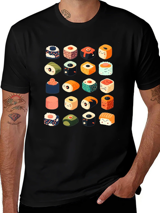 Sushi Pattern Black T-Shirt