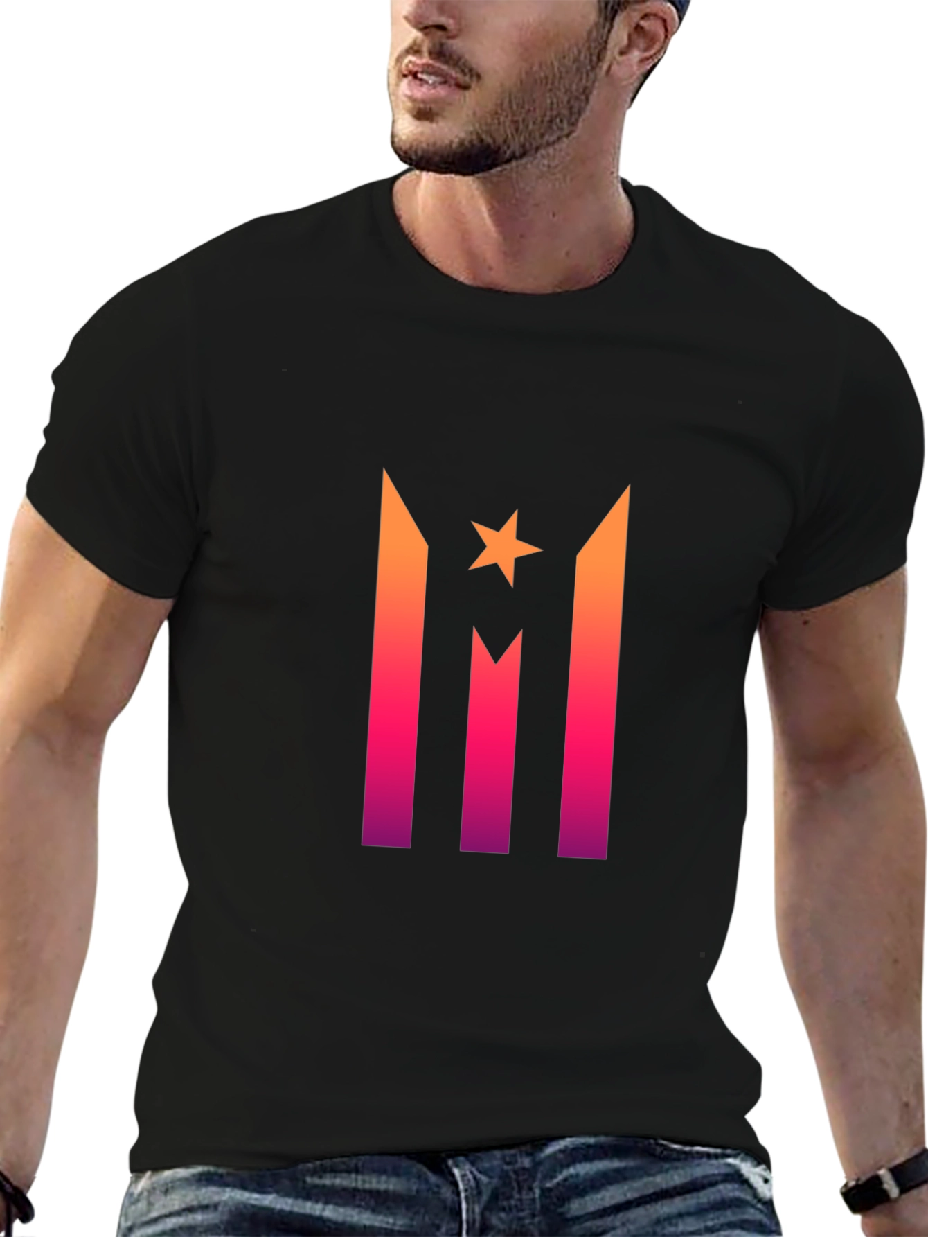 Gradient Star Graphic Black T-Shirt