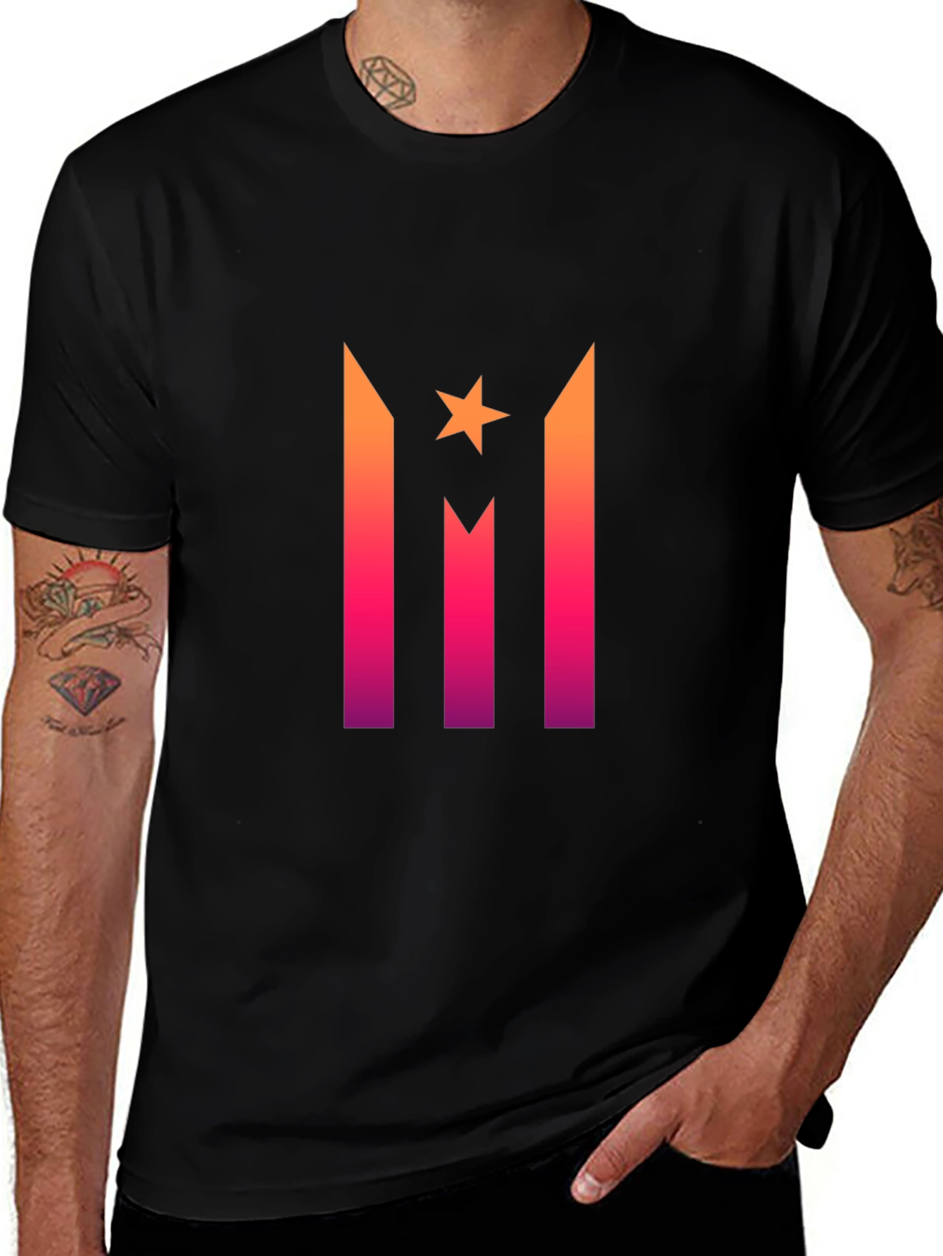 Gradient Star Graphic Black T-Shirt