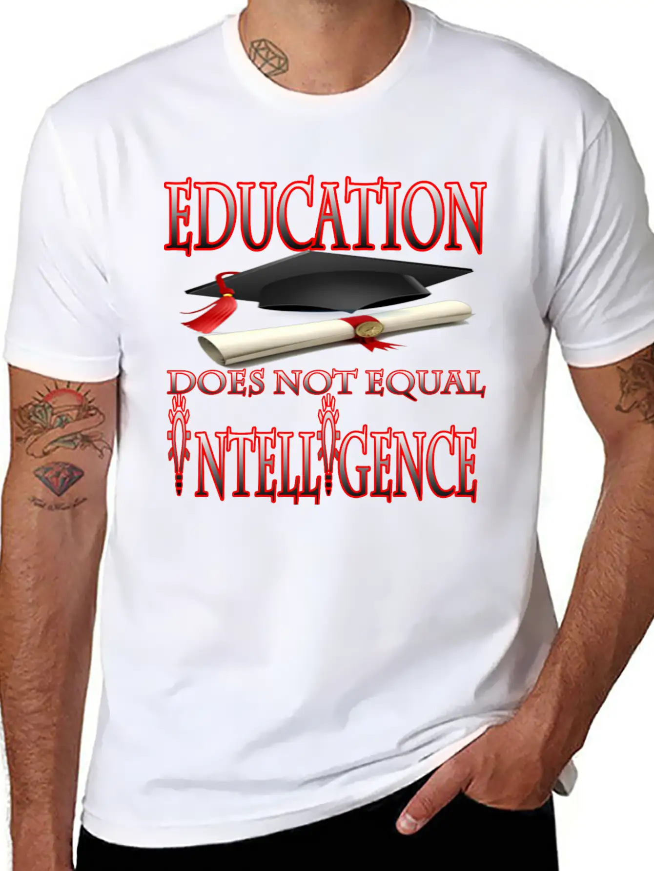 Education Does Not Equal Intelligence Basic Graphic T-Shirt – Daily Comfort In Soft Cotton