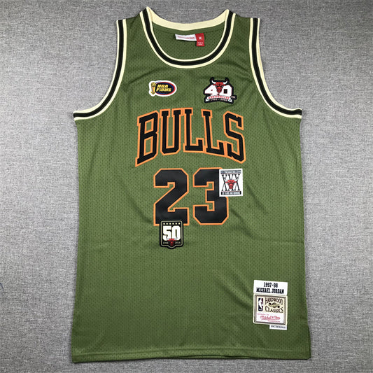 Men's Chicago Bulls Michael Jordan #23 Army Green 1997-98 Hardwood Classics Swingman Jerseys