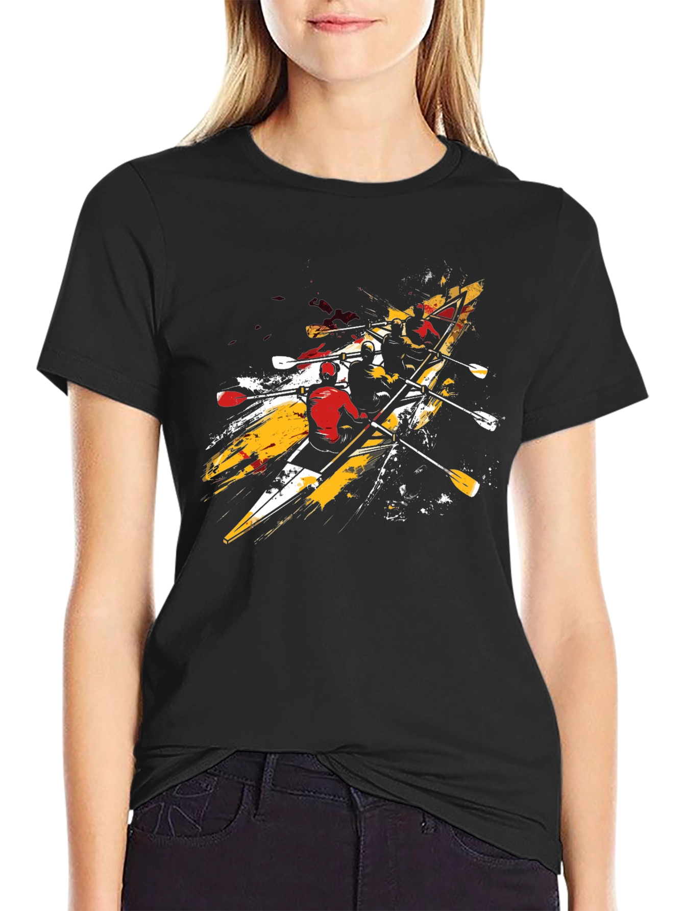 Rowing Team Graphic Tee - Black Cotton T-Shirt