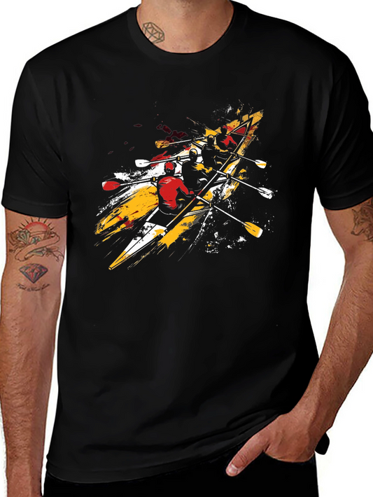 Rowing Team Graphic Tee - Black Cotton T-Shirt