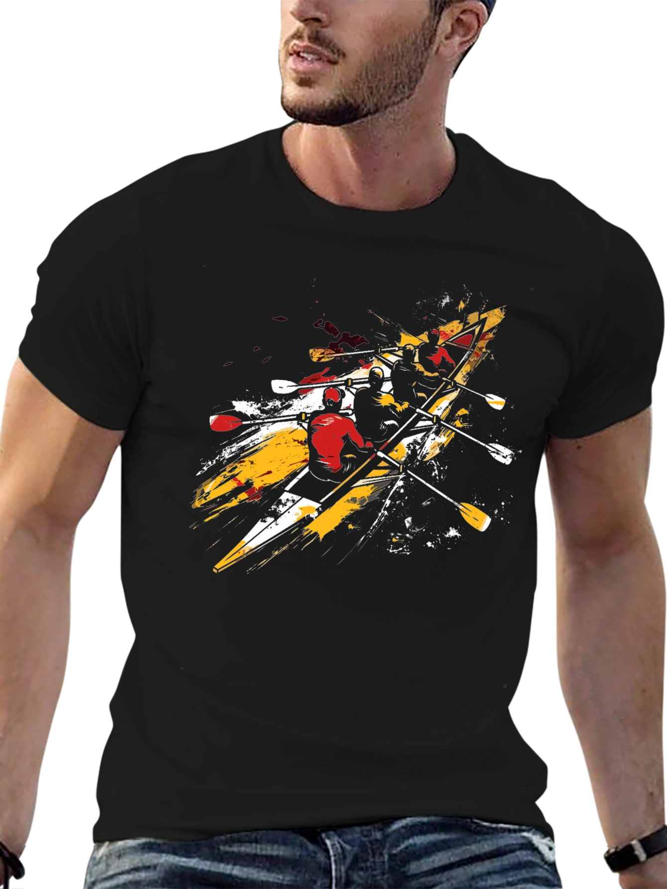 Rowing Team Graphic Tee - Black Cotton T-Shirt