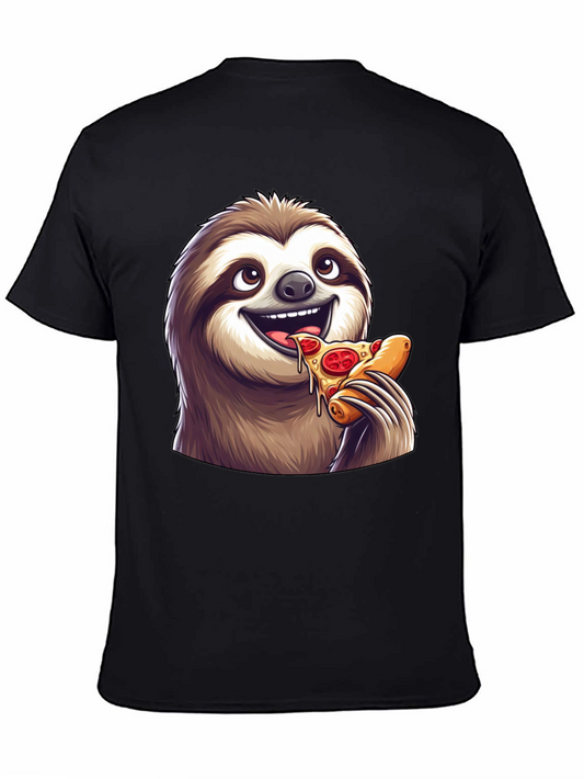 Sloth Eating Pizza Graphic Tee - Funny Cartoon T-Shirt