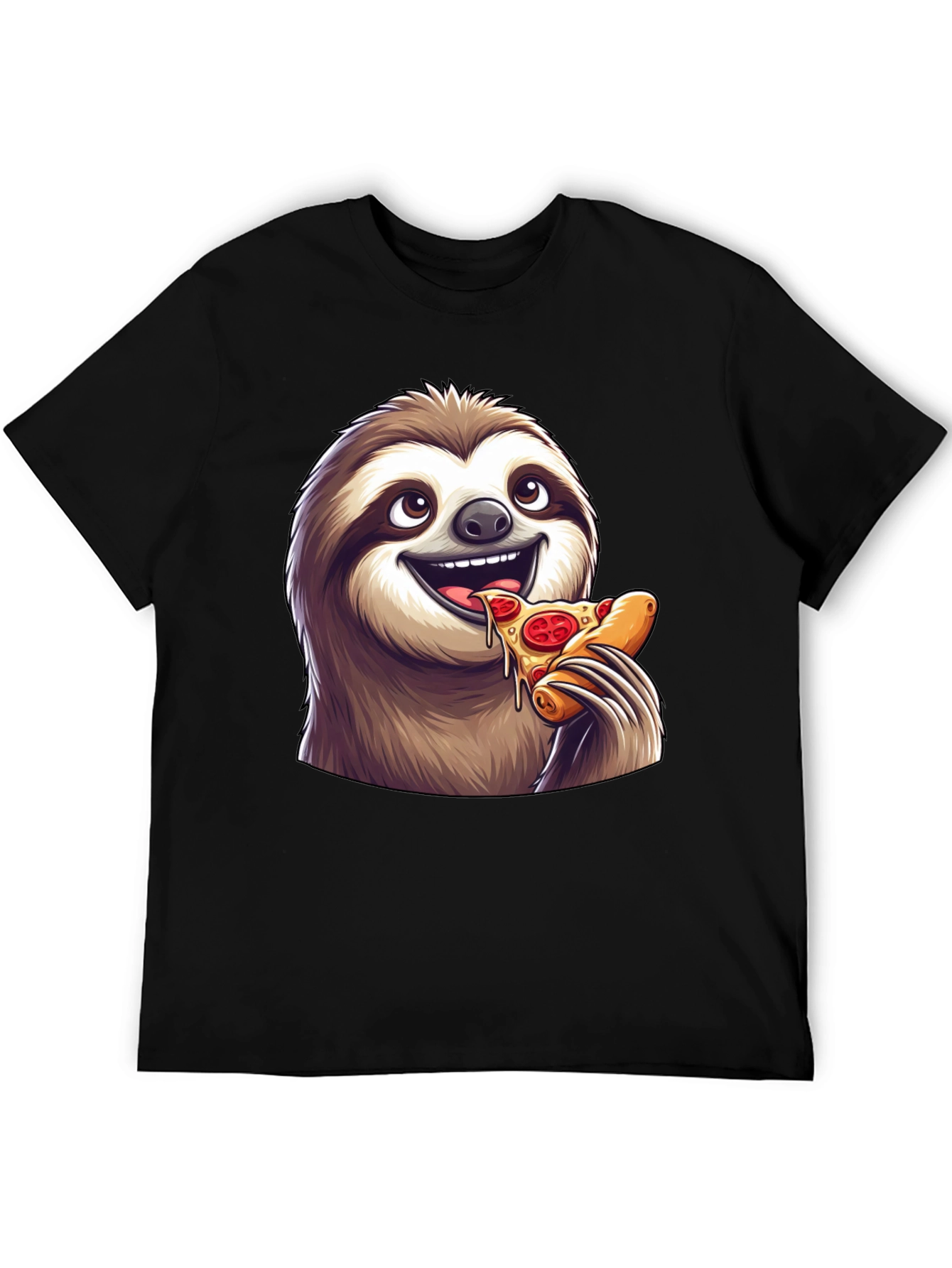 Sloth Eating Pizza Graphic Tee - Funny Cartoon T-Shirt