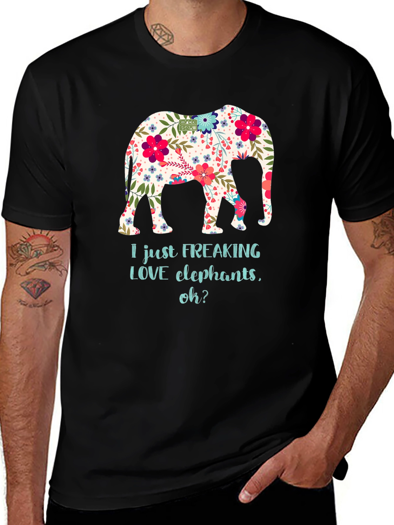 Floral Elephant Graphic T-Shirt - I LOVE Elephants