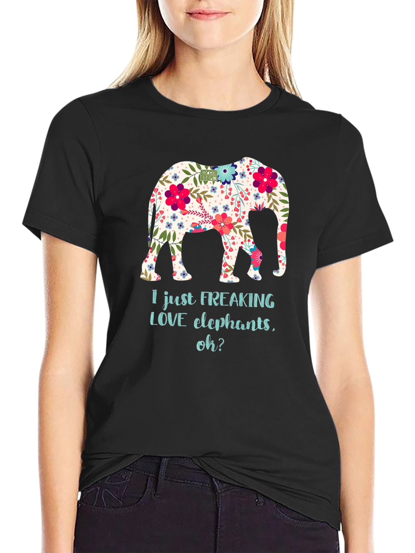 Floral Elephant Graphic T-Shirt - I LOVE Elephants