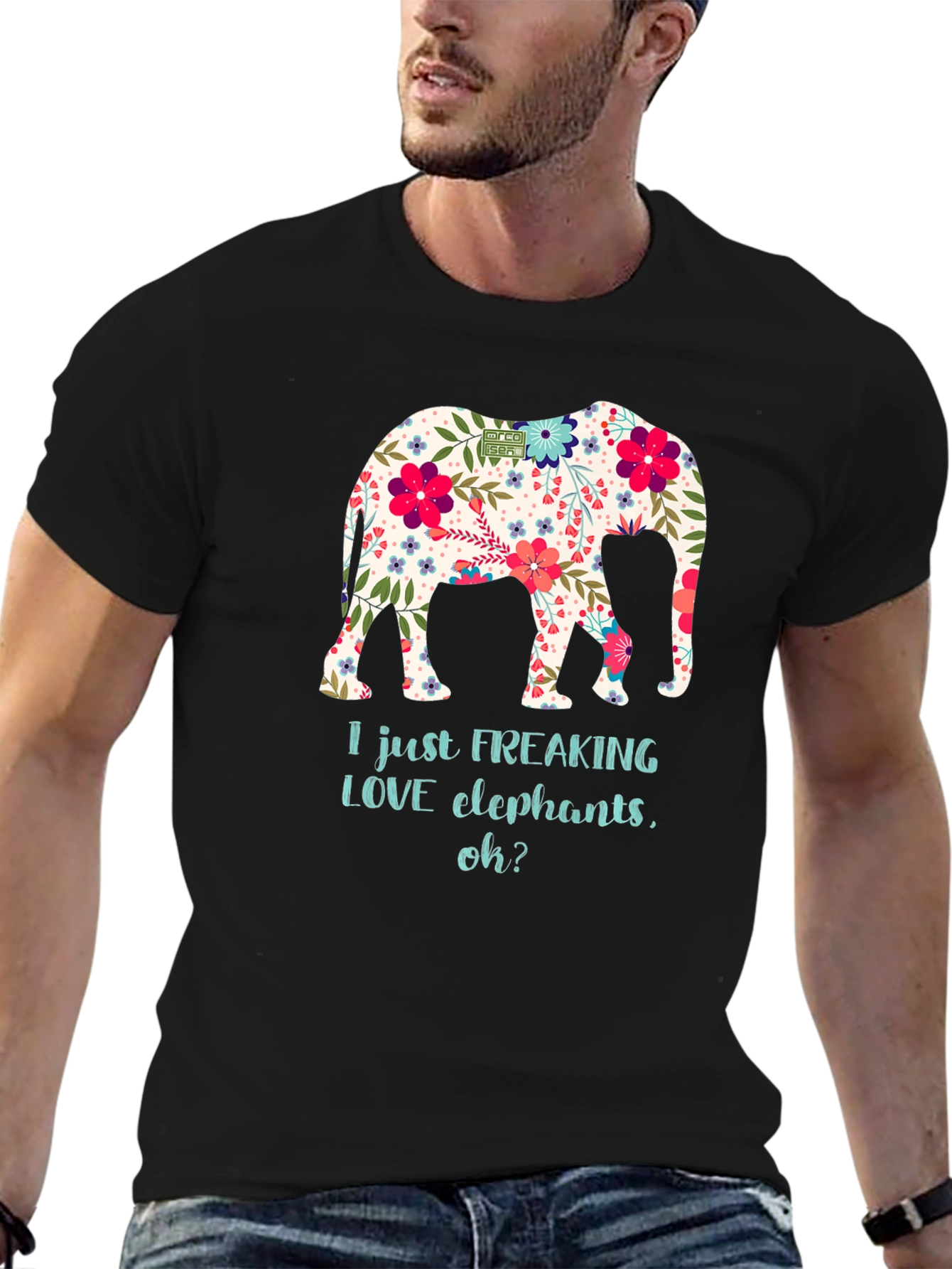 Floral Elephant Graphic T-Shirt - I LOVE Elephants
