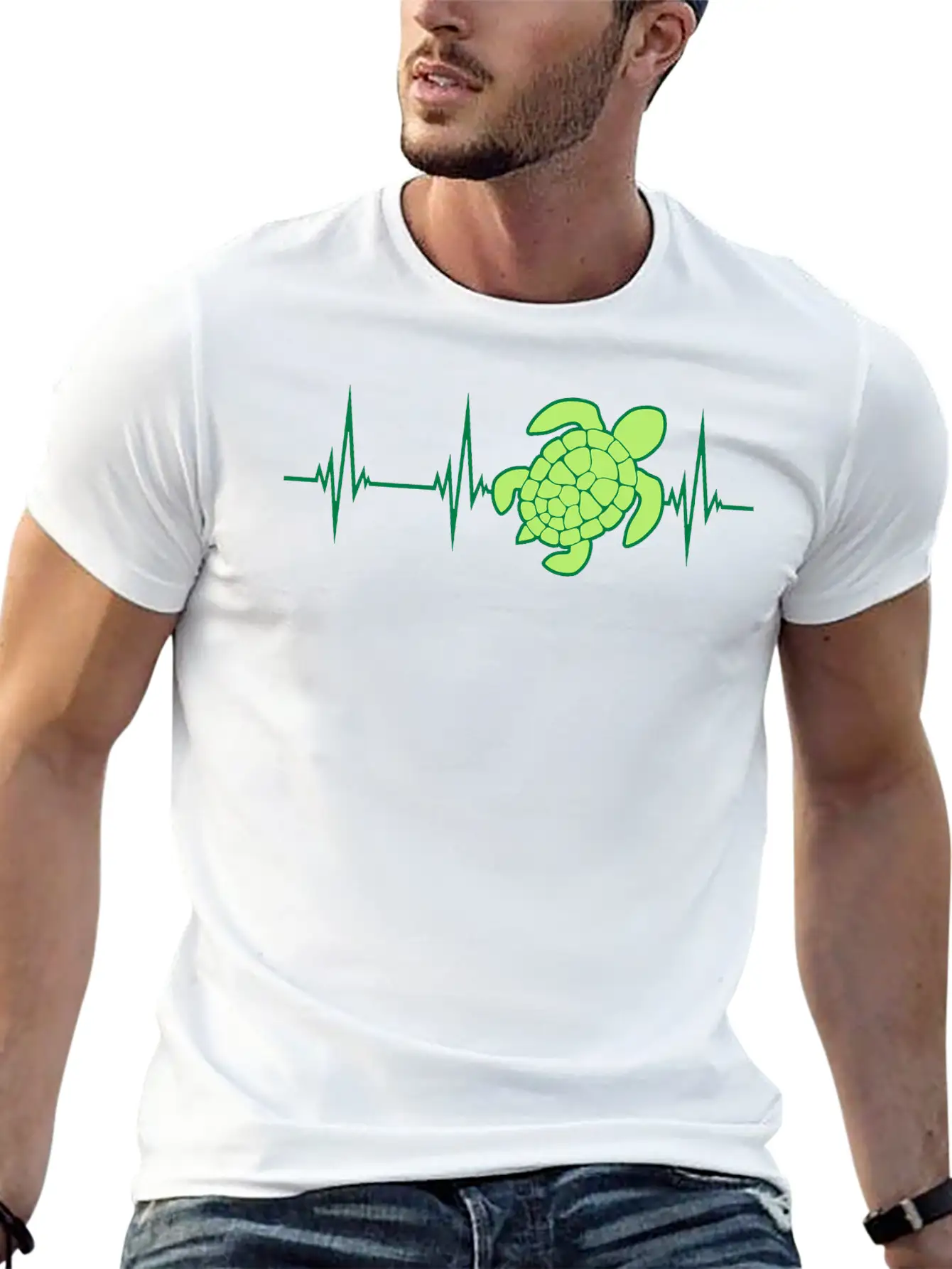 EKG Heartbeat Sea Stylish Everyday T-Shirt – Unisex Basic Cotton Tee