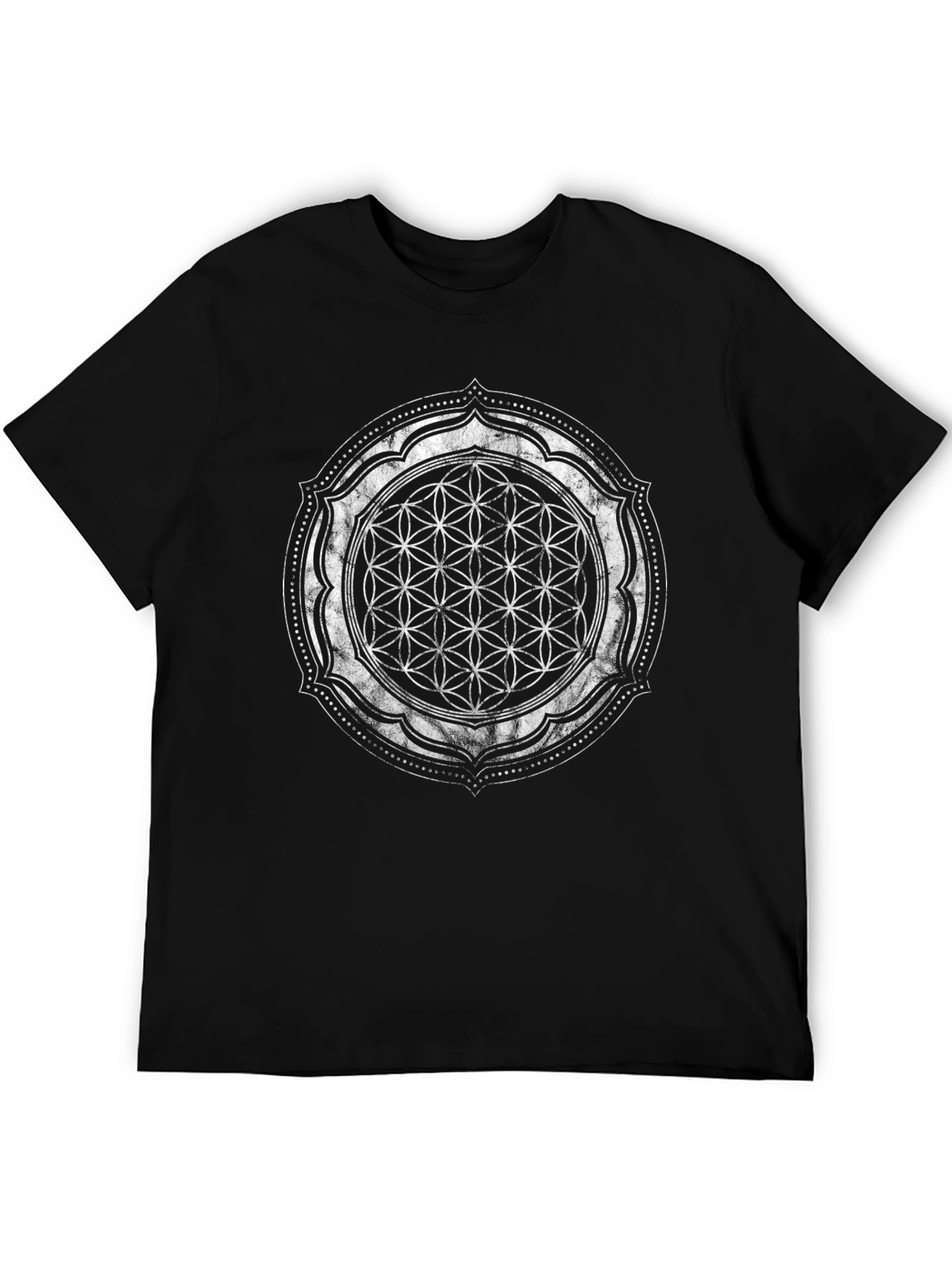 Mens Black T-Shirt with Flower of Life Design