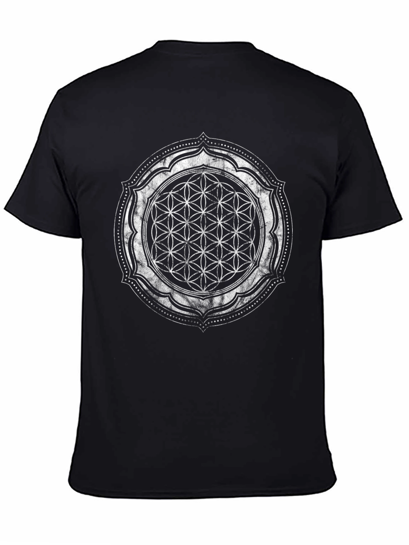 Mens Black T-Shirt with Flower of Life Design