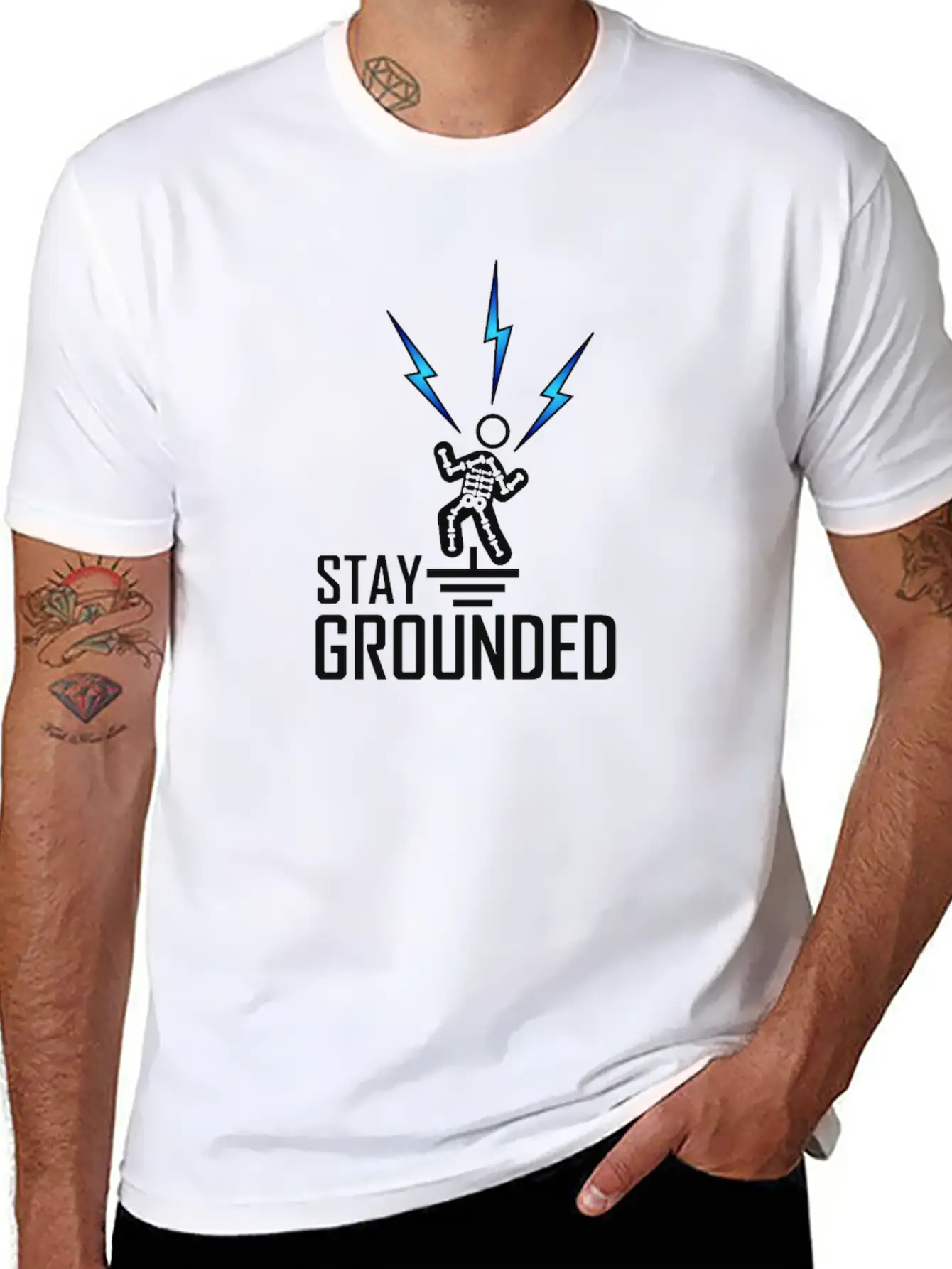 Electrician Engineer Stay Grounded T-Shirt Thunder Basic Graphic T-Shirt – Daily Comfort In Soft Cotton