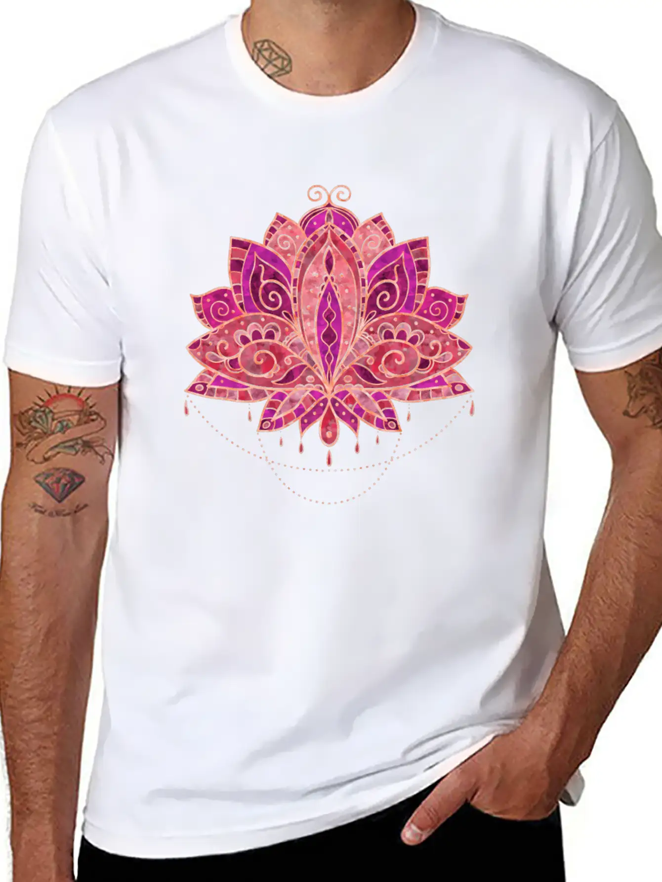 Elegant Gentle Rose Watercolor Lotus / Lily Flower Unisex Short Sleeve Soft Cotton T-Shirt – Casual Everyday Wear