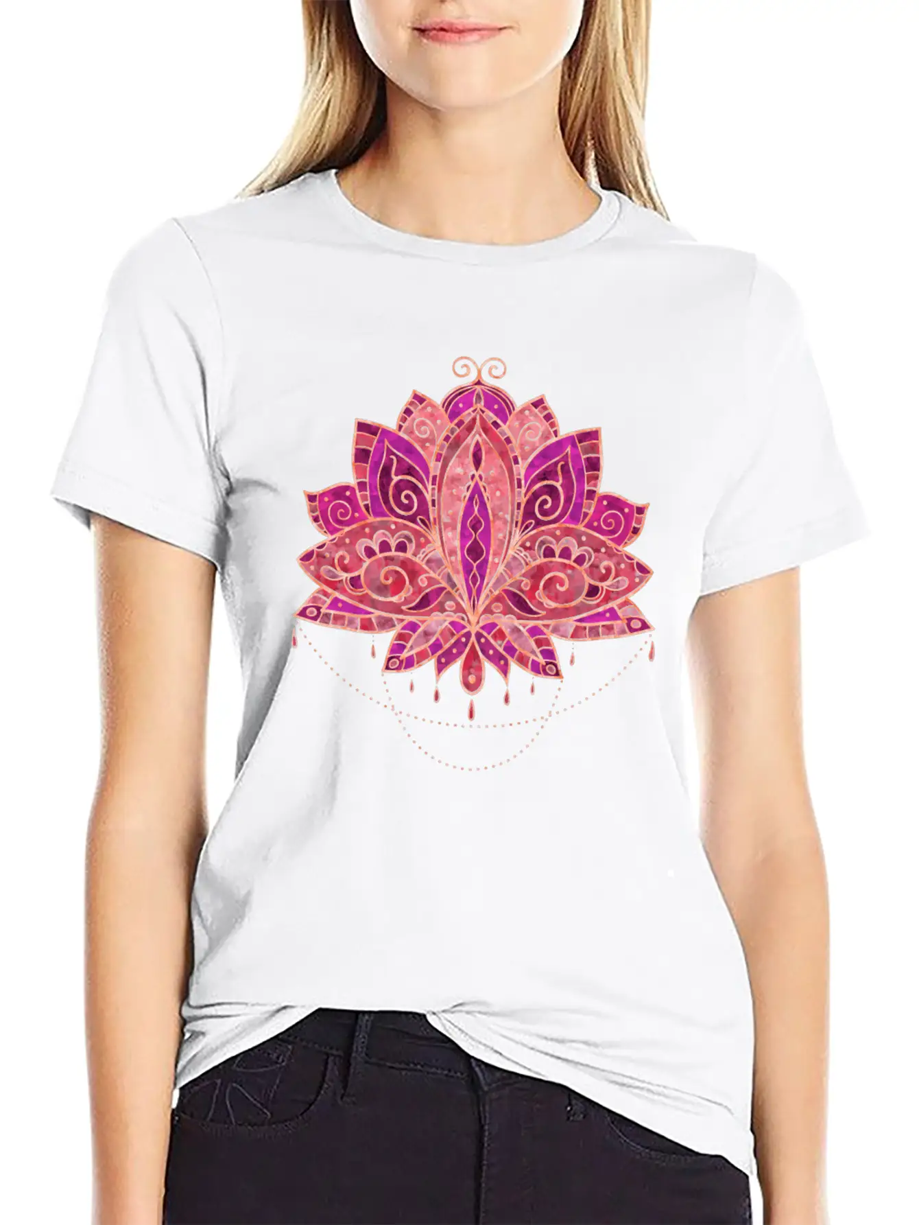 Elegant Gentle Rose Watercolor Lotus / Lily Flower Unisex Short Sleeve Soft Cotton T-Shirt – Casual Everyday Wear