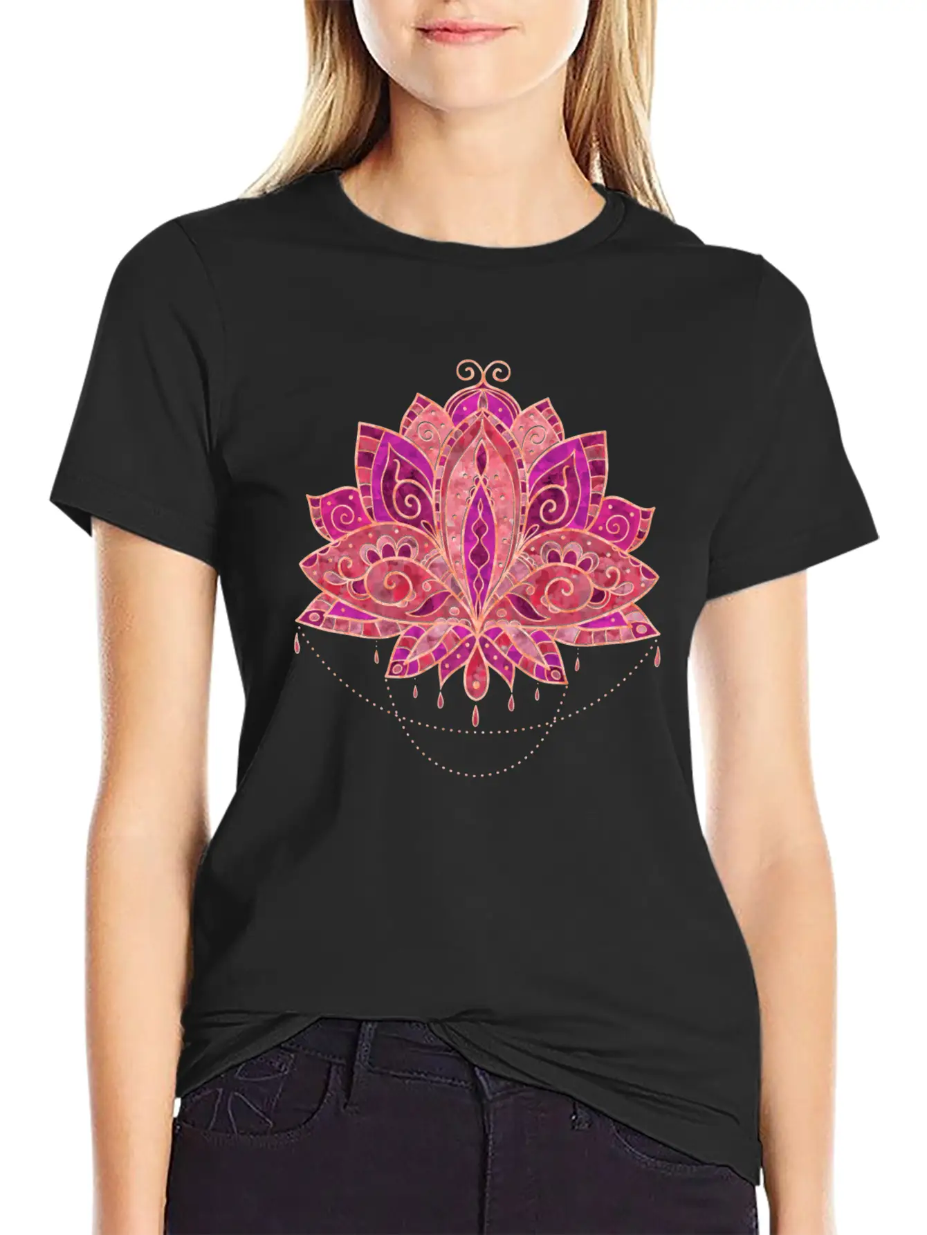 Elegant Gentle Rose Watercolor Lotus / Lily Flower Unisex Short Sleeve Soft Cotton T-Shirt – Casual Everyday Wear