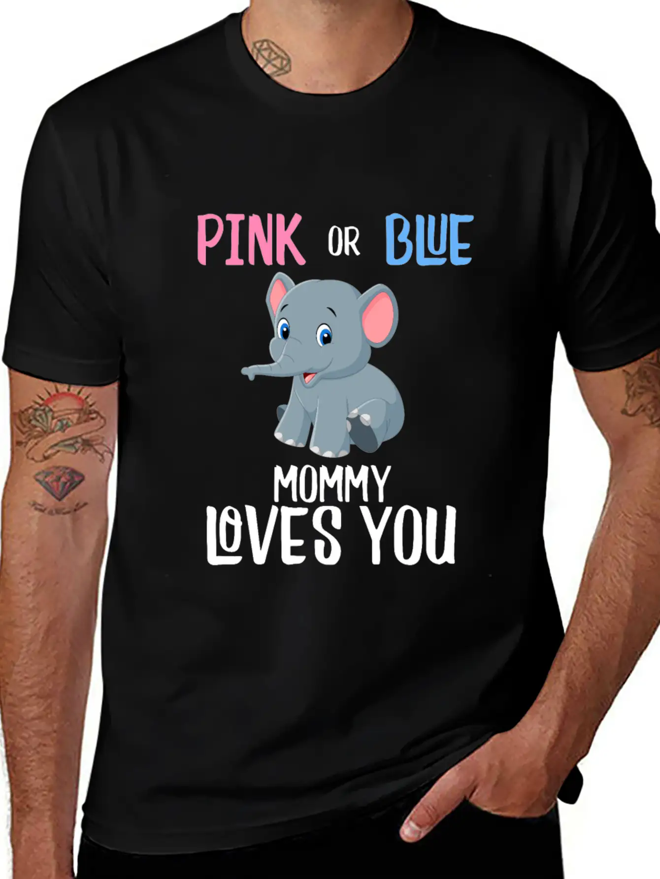 Elephant Gender Reveal Mommy Mom Baby Unisex Short Sleeve Soft Cotton T-Shirt – Casual Everyday Wear