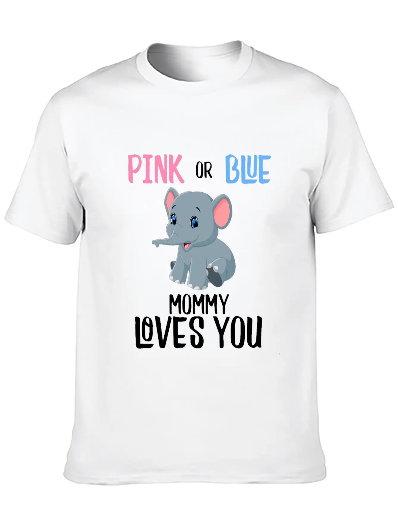 Elephant Gender Reveal Mommy Mom Baby Unisex Short Sleeve Soft Cotton T-Shirt – Casual Everyday Wear