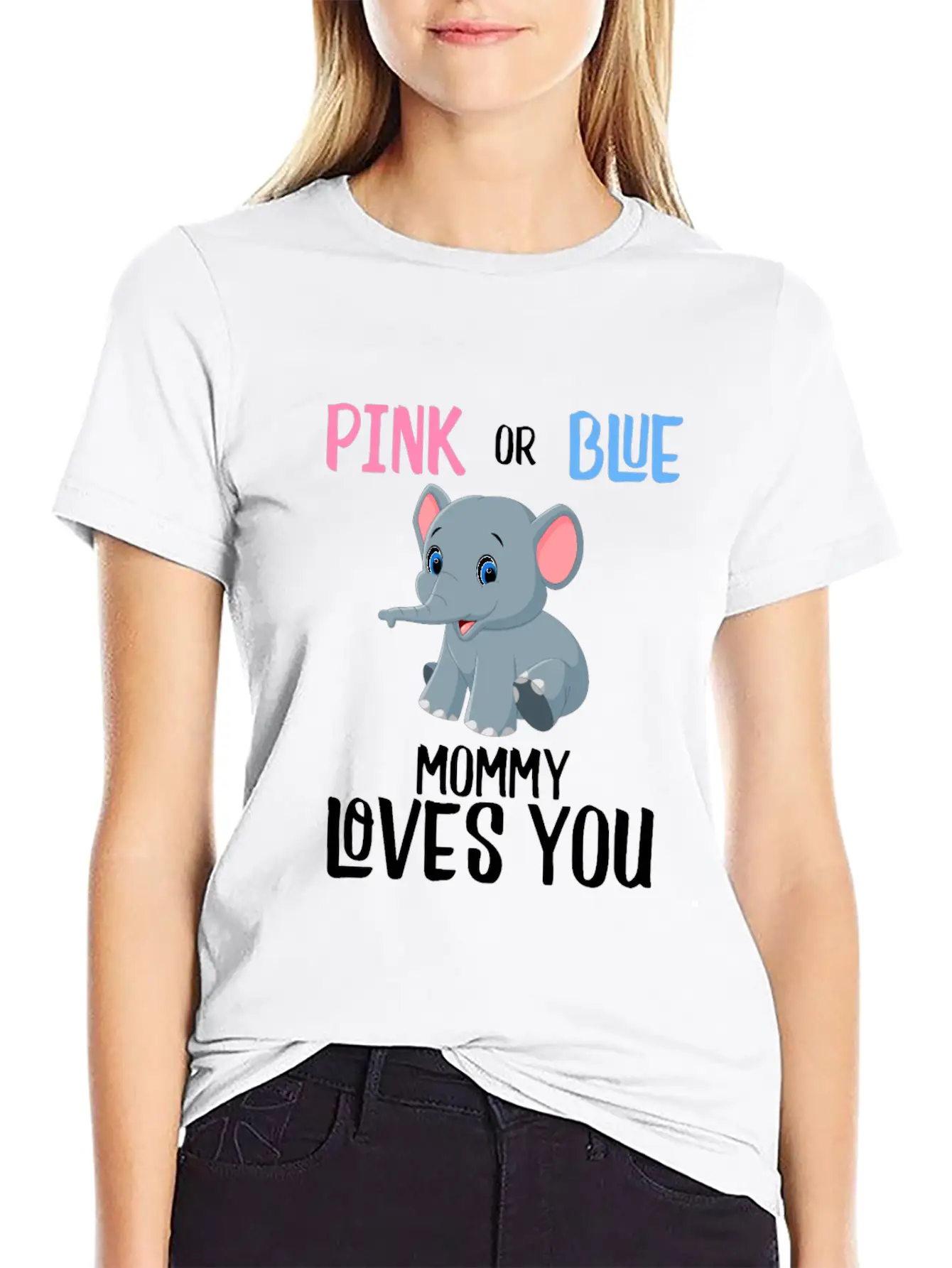 Elephant Gender Reveal Mommy Mom Baby Unisex Short Sleeve Soft Cotton T-Shirt – Casual Everyday Wear