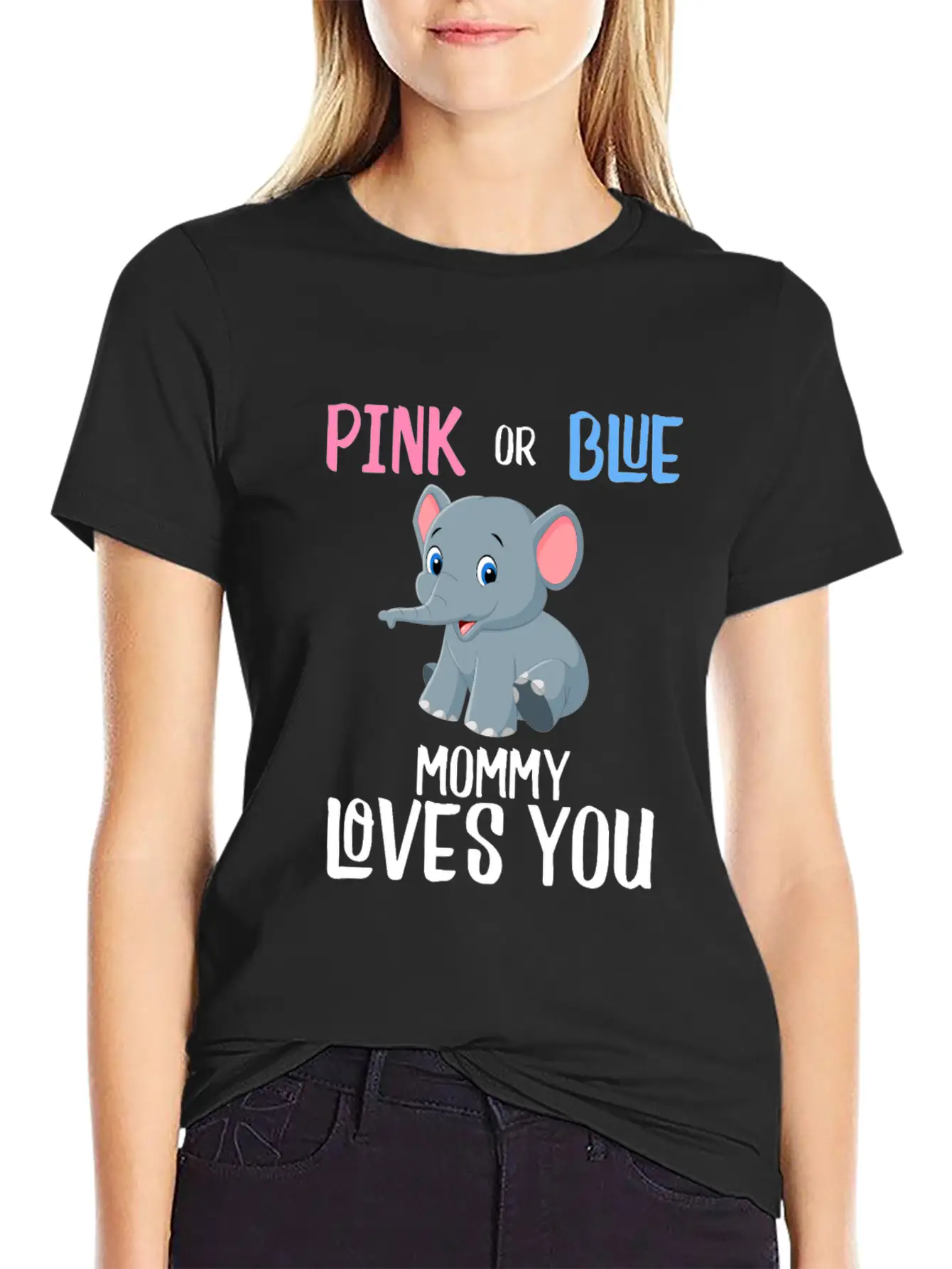 Elephant Gender Reveal Mommy Mom Baby Unisex Short Sleeve Soft Cotton T-Shirt – Casual Everyday Wear