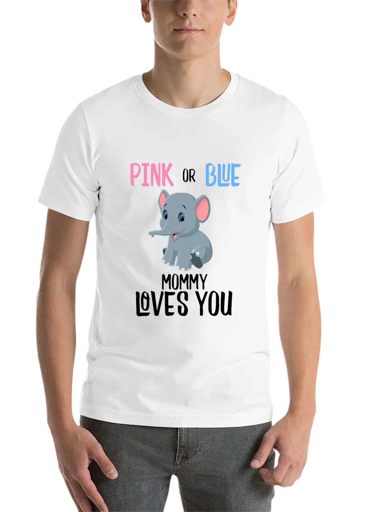 Elephant Gender Reveal Mommy Mom Baby Unisex Short Sleeve Soft Cotton T-Shirt – Casual Everyday Wear